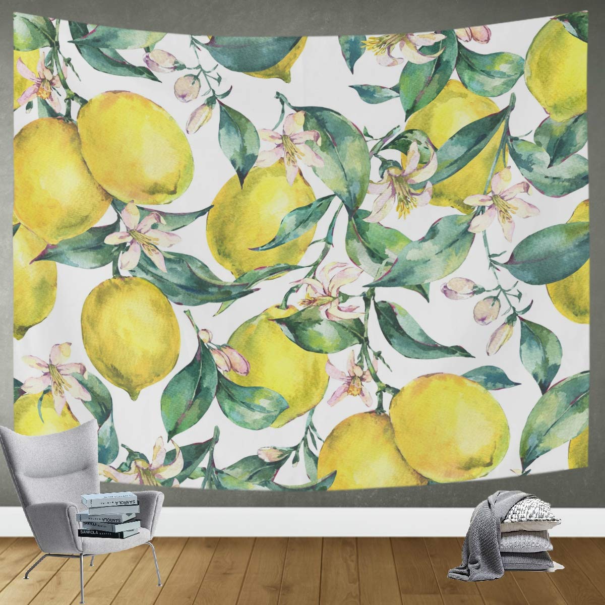 DOMIKING Yellow Lemon Citrus Fruit Tapestry Wall Hanging - 90x60 Inch Large Wall Art Decor for Bedroom, Living Room, Office - Perfect for Boho Home Decor, Dorm Room Aesthetic & Meditation Space
