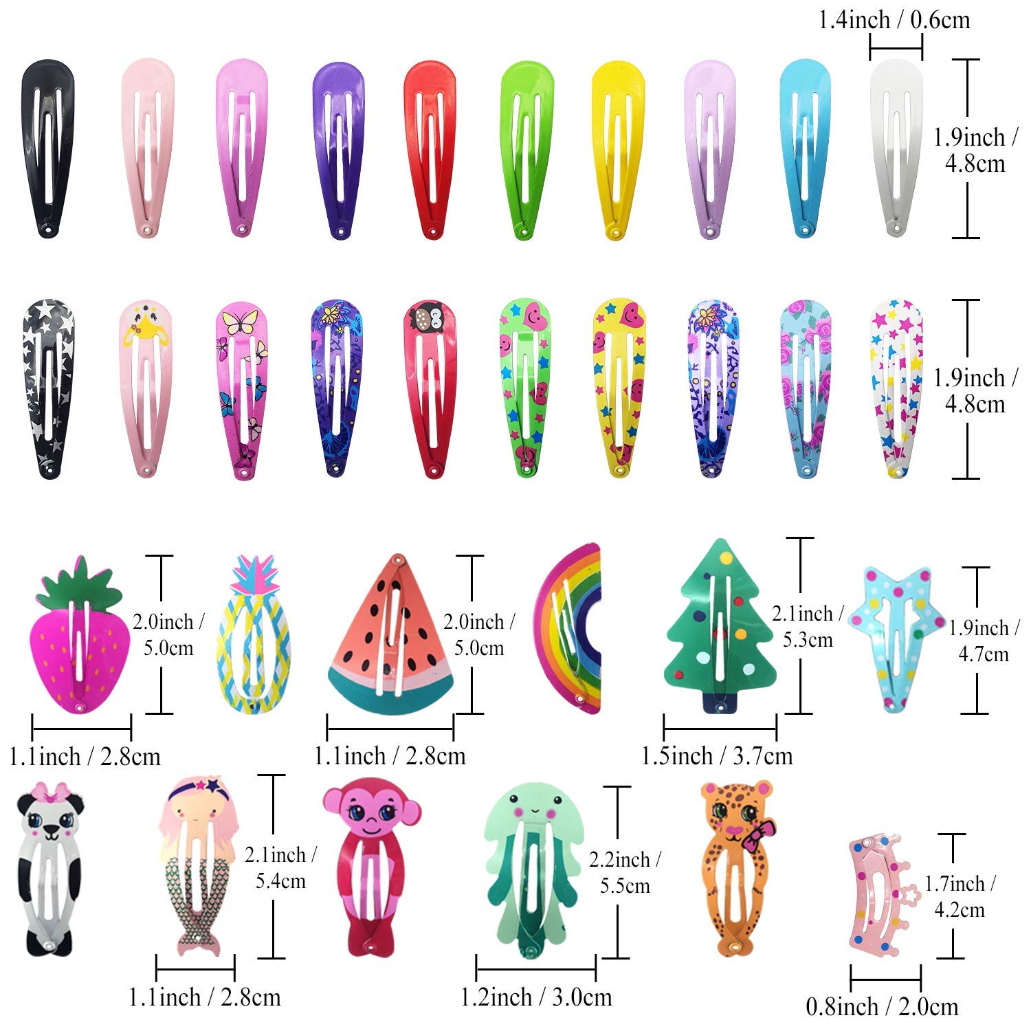 Funtopia 20 Pcs Non-Slip Metal Snap Hair Clips for Girls, Kids, Teens & Women - Cute Candy Color Cartoon Barrettes (Animals, Fruits, Crowns, Stars) - Perfect for School, Parties & Daily Hair Styling