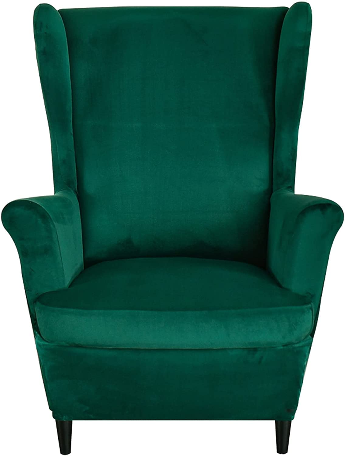 Premium Velvet Wingback Chair Slipcover 2-Piece Set with T-Cushion Cover | Ultra Soft Plush Sofa Covers for Living Room | Elegant Home Decor (Color: Emerald Green) – Perfect for Living Room, Bedroom, or Office Furniture Protection
