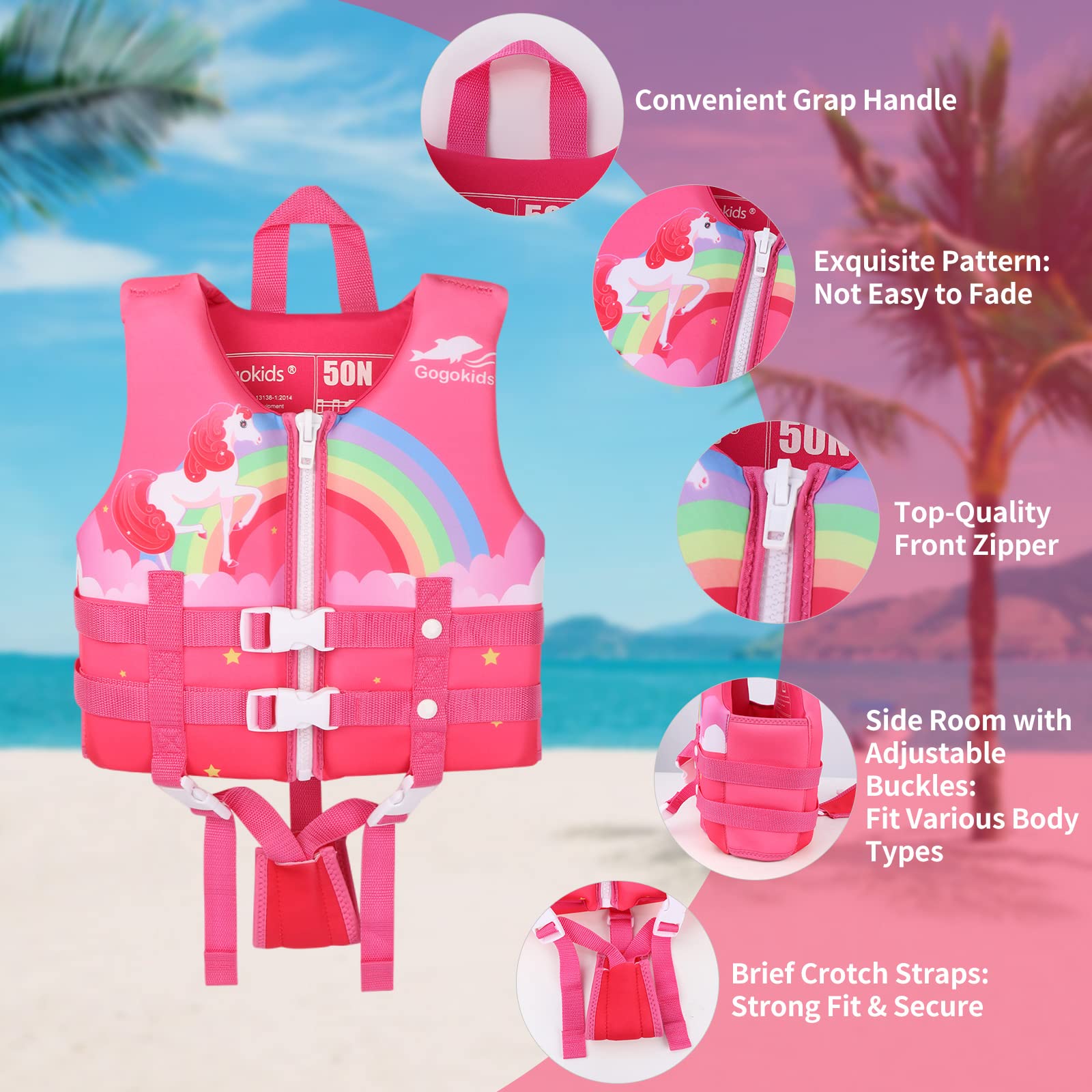Gogokids Toddler Swim Vest - Adjustable Float Jackets for Boys & Girls, Learn to Swim Safety Gear, Perfect for Pool, Beach & Water Play