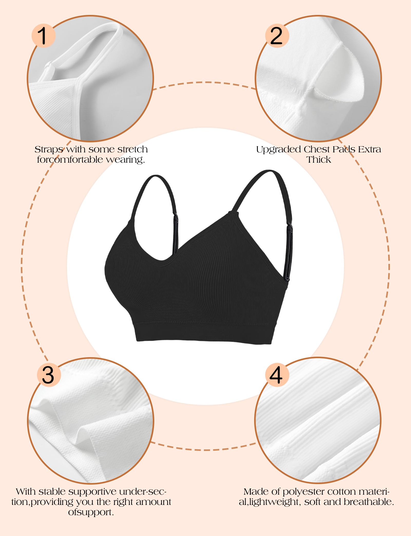 2-4PCS Women's V-Neck Padded Seamless Bralette - Comfortable Everyday & Sleeping Bra, Wireless Sports Bras for Yoga, Gym & Lounge Wear