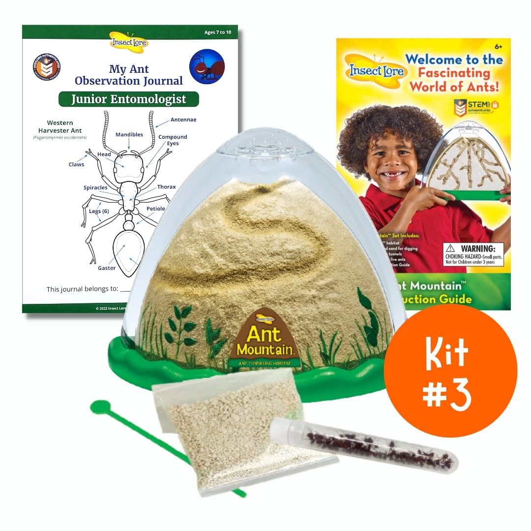 Insect Lore Bug Camp Bundle - Live Caterpillars Butterfly Kit, Ladybug Land with Live Larvae, Ant Mountain with Live Harvester Ants | STEM Educational Toys for Kids | Perfect for Classroom Science Projects & Backyard Exploration