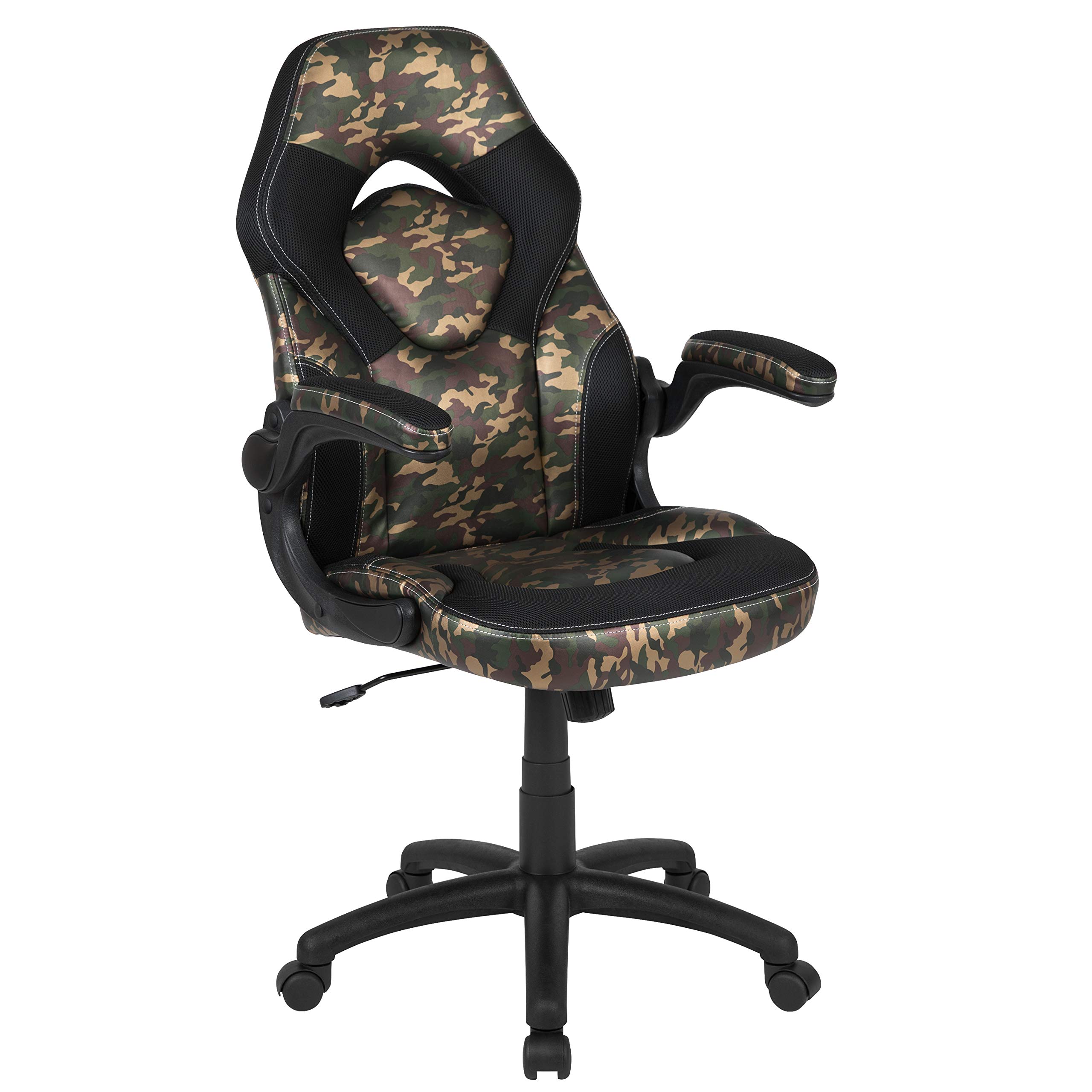 Black/Camo Gaming Desk Set with Cup Holder, Headphone Hook & Monitor Stand - Perfect for PC & Console Gamers, Streamers & Home Office Setup