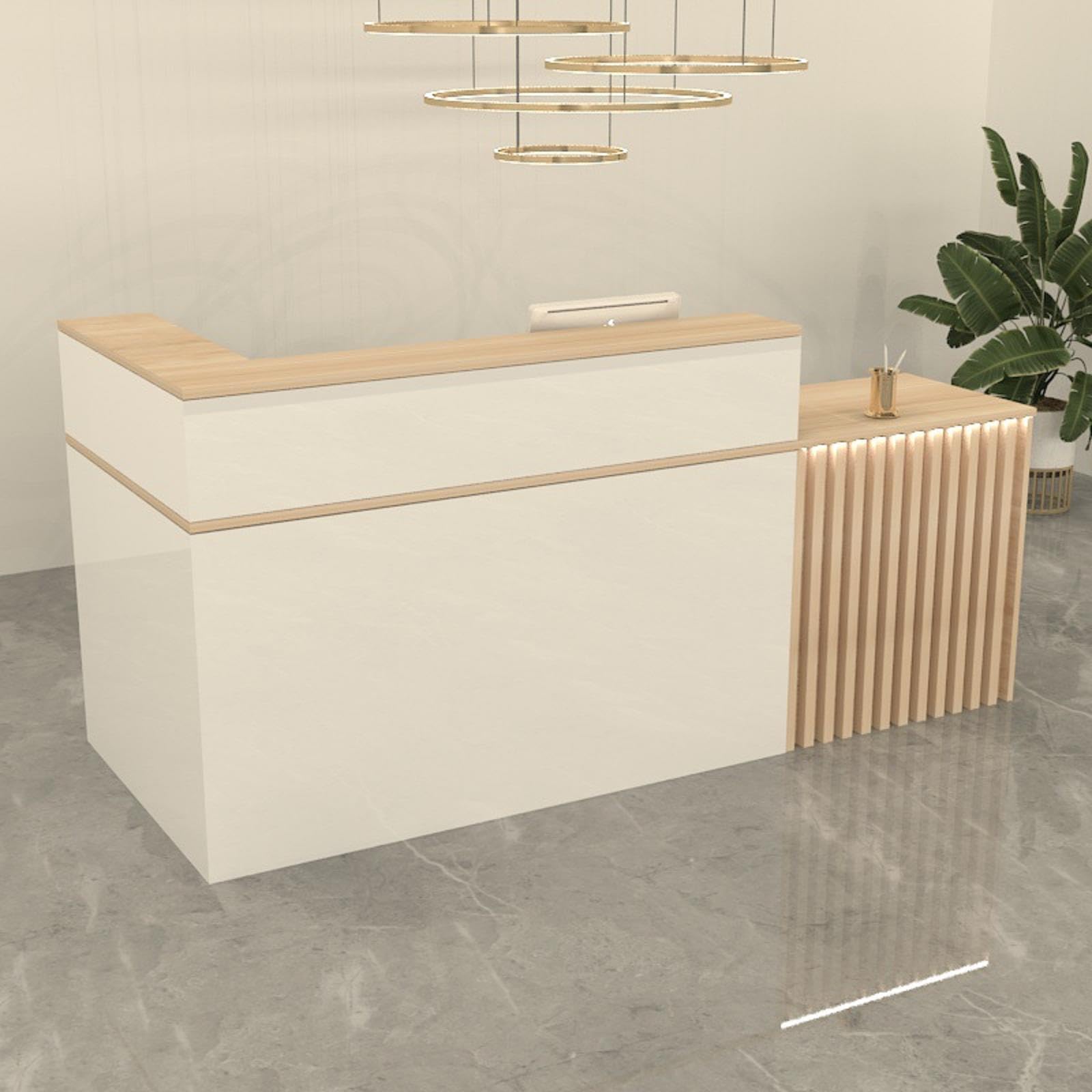 Modern Reception Desk with Counter - Lockable Drawer & Cabinet - Office Salon Boutique Lobby Checkout Counter - Perfect for Reception Areas, Salons, Offices & Retail Stores