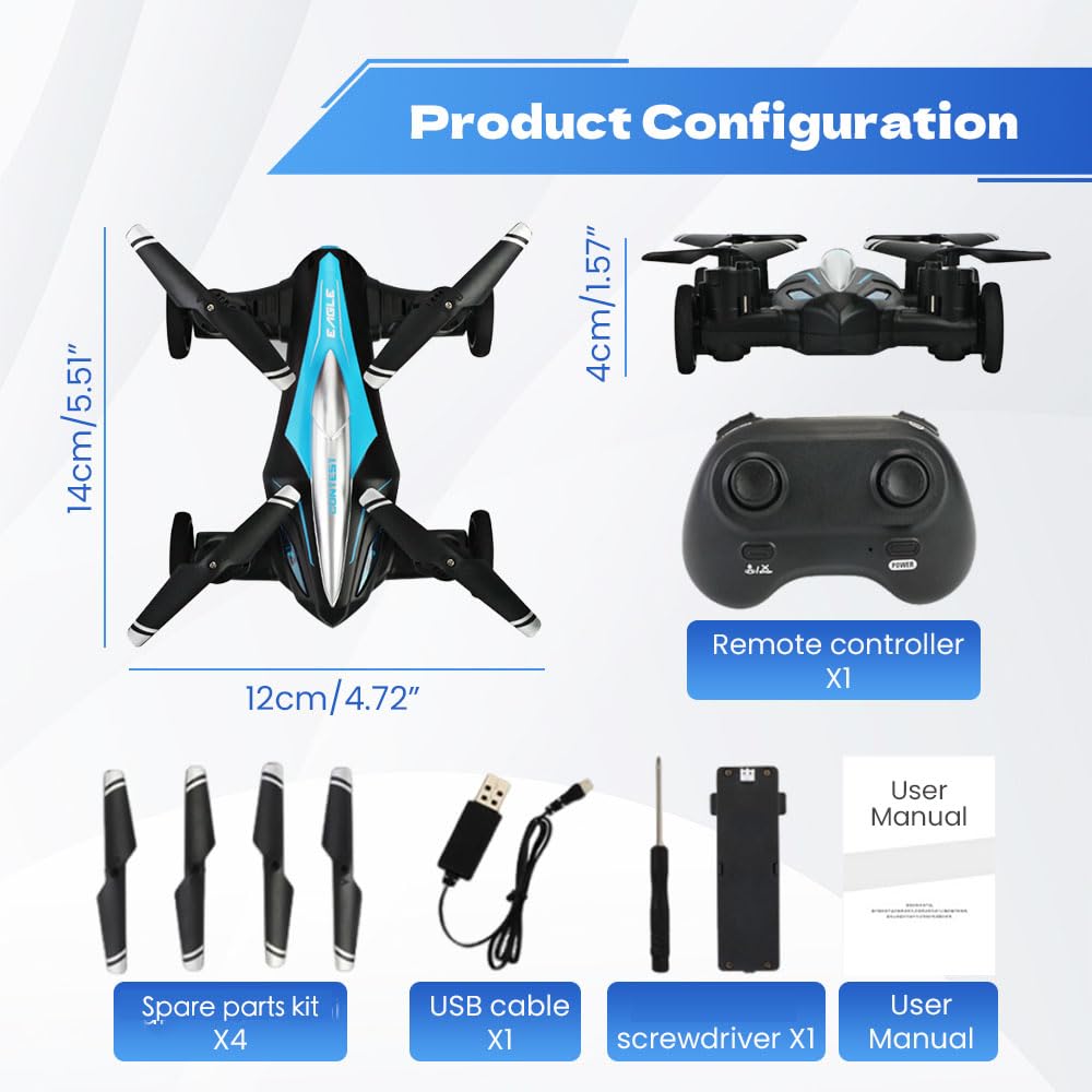 Remote Control Flying Car Toy - Air & Ground Dual Mode RC Fighter Plane Glider for Kids & Adults | Outdoor Flight Toy with LED Lights (Red) - Perfect for Backyard Play, Birthday Gifts & STEM Learning