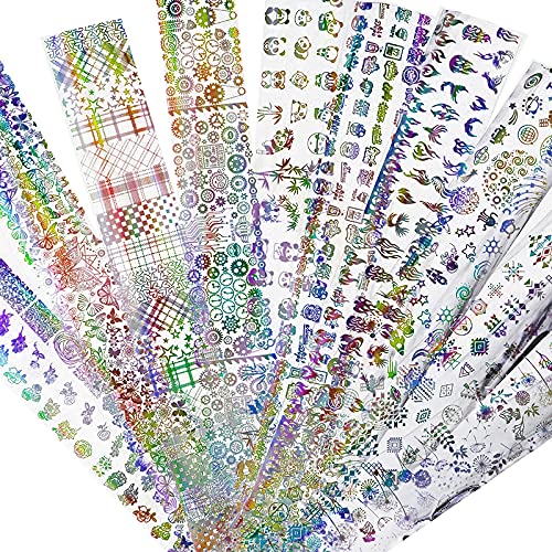 Holographic Nail Foil Stickers - Flame, Dandelion, Panda & Bamboo Designs - Nail Art Decals & Stencil Sheets for Professional Manicures - Perfect for DIY Nail Art, Salon Use & Special Occasions