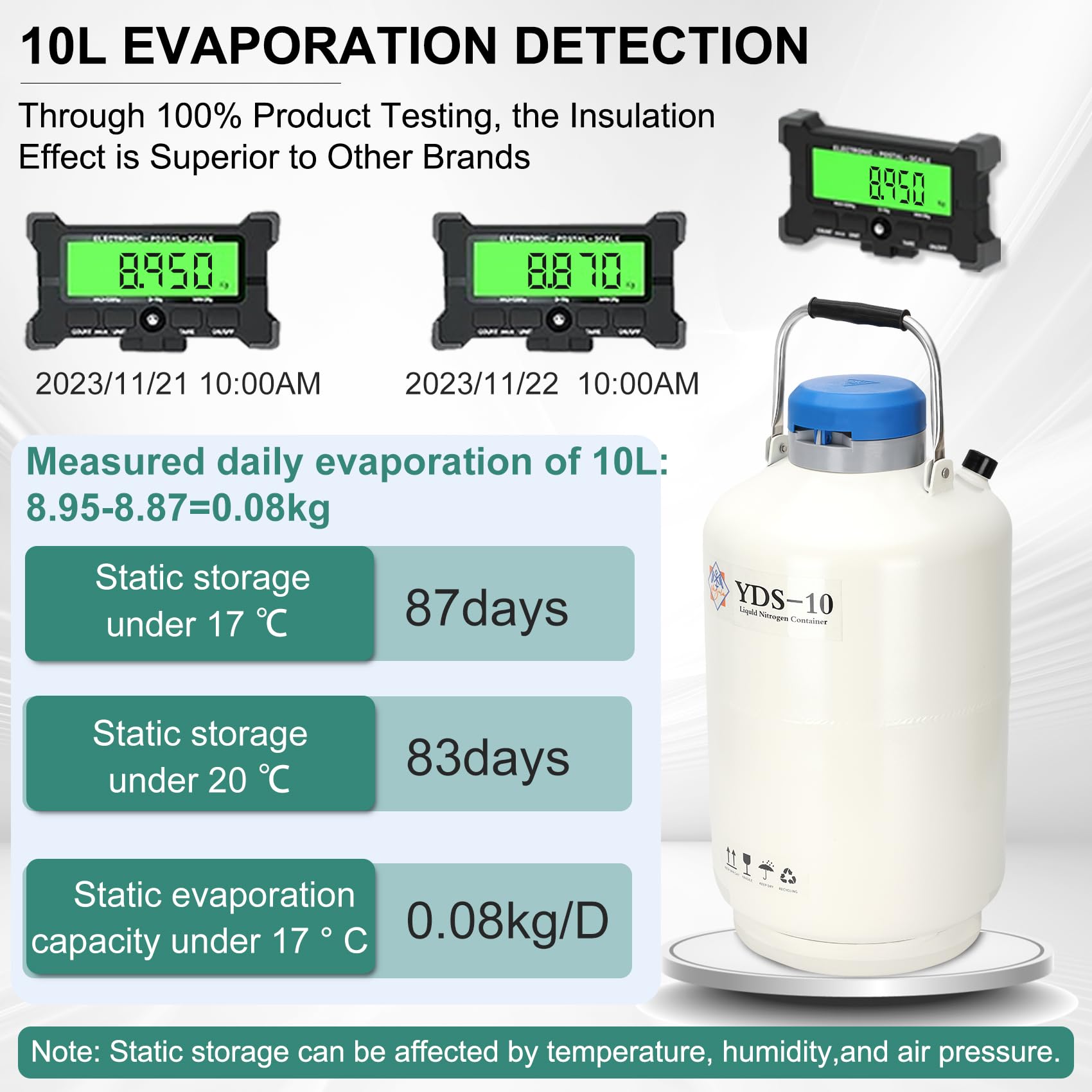 10L Aluminum Alloy Liquid Nitrogen Dewar Tank - Cryogenic Container for LN2 Storage with 6 Canisters - Ideal for Laboratory, Medical Sample Preservation & IVF Storage