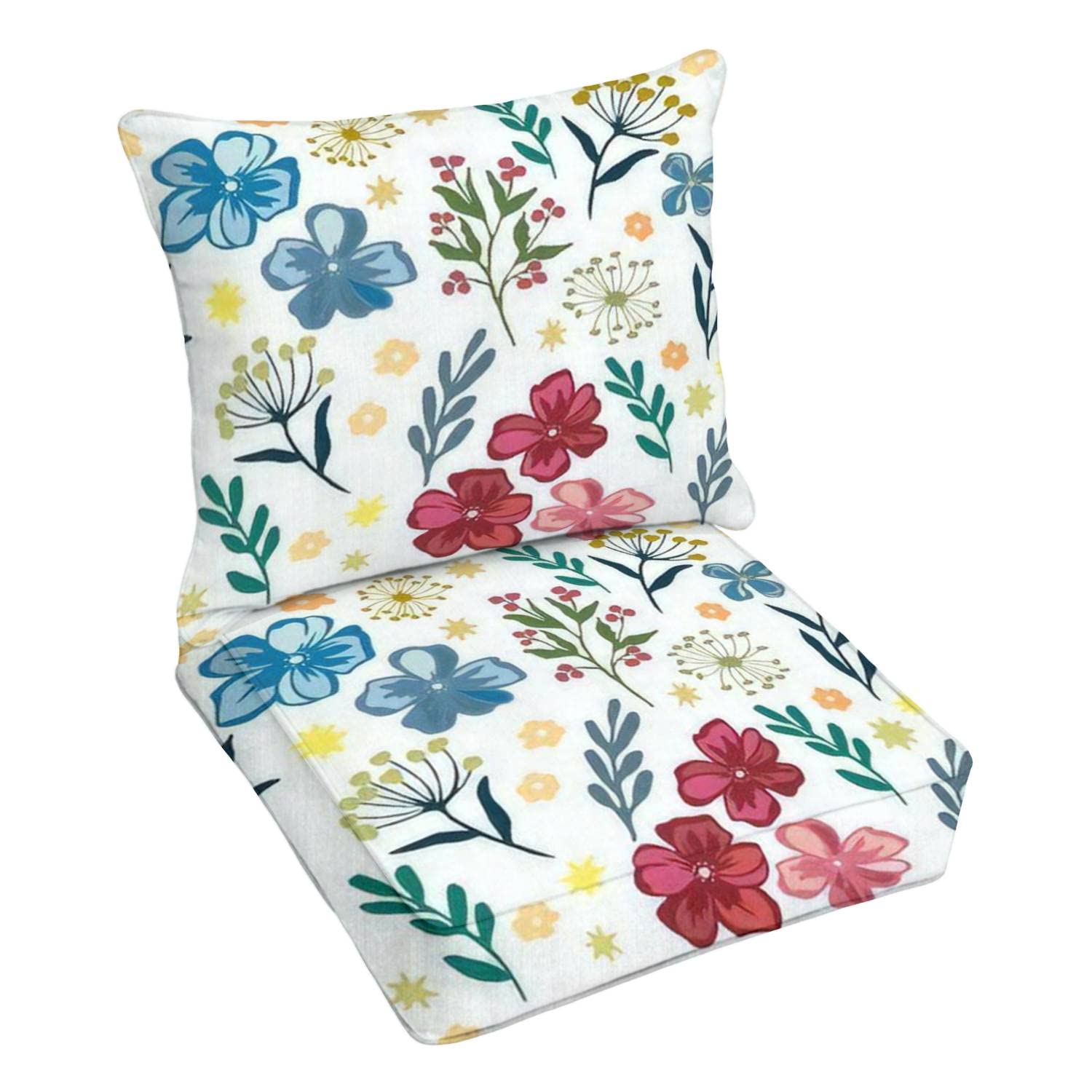 Premium Outdoor Deep Seating Cushion Set - Seamless Botanical Doodle Print with Plants & Herbs Design - Waterproof Patio Furniture Replacement Cushions for Lounge Chairs, Sofas & Conversation Sets (Perfect for Backyard, Poolside & Garden Relaxation)