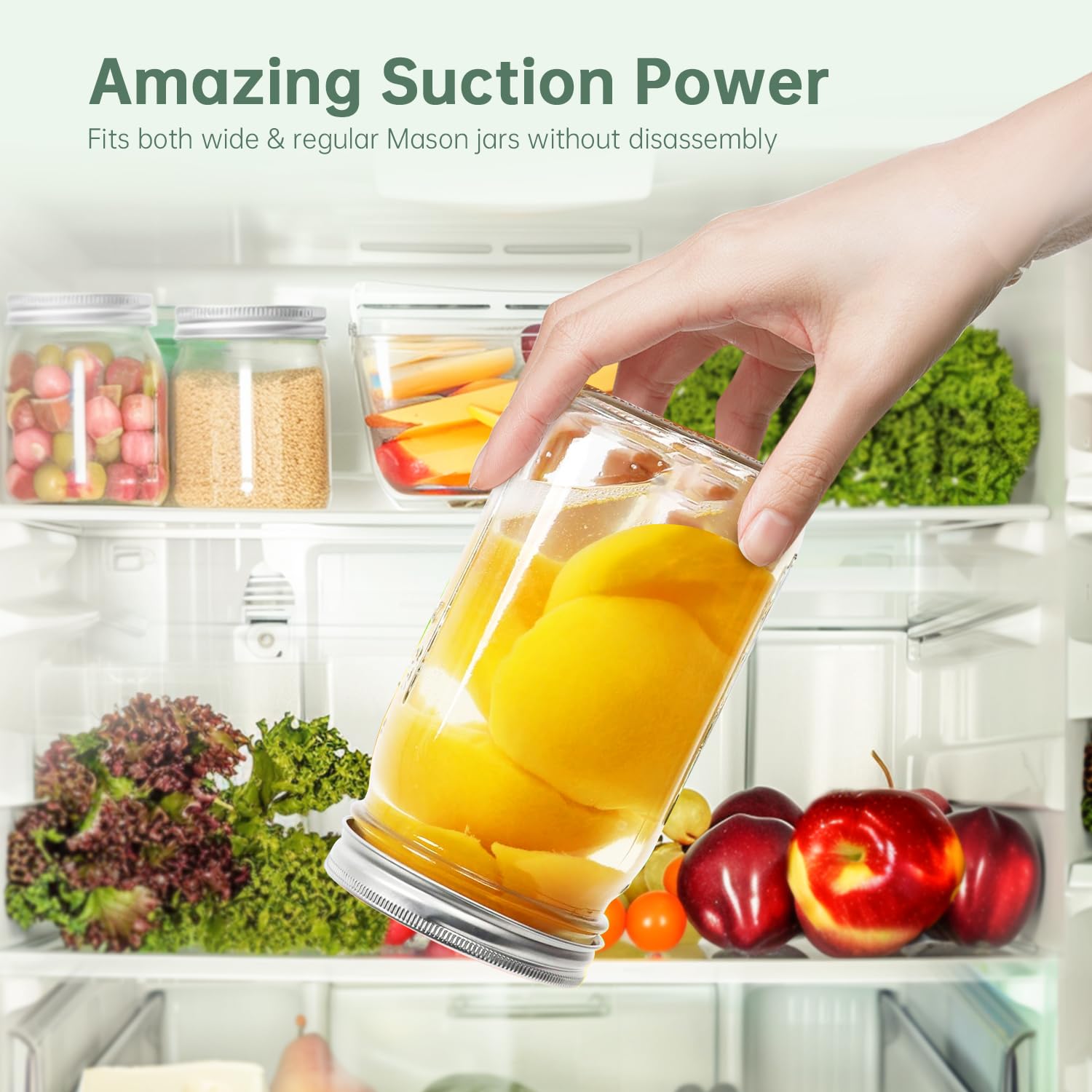 Electric Mason Jar Vacuum Sealer Kit - Smart Integrated Design with Auto Stop, 1800mAh Rechargeable Battery for Regular & Wide Mouth Jars | Perfect for Food Storage, Meal Prep & Sous Vide Cooking