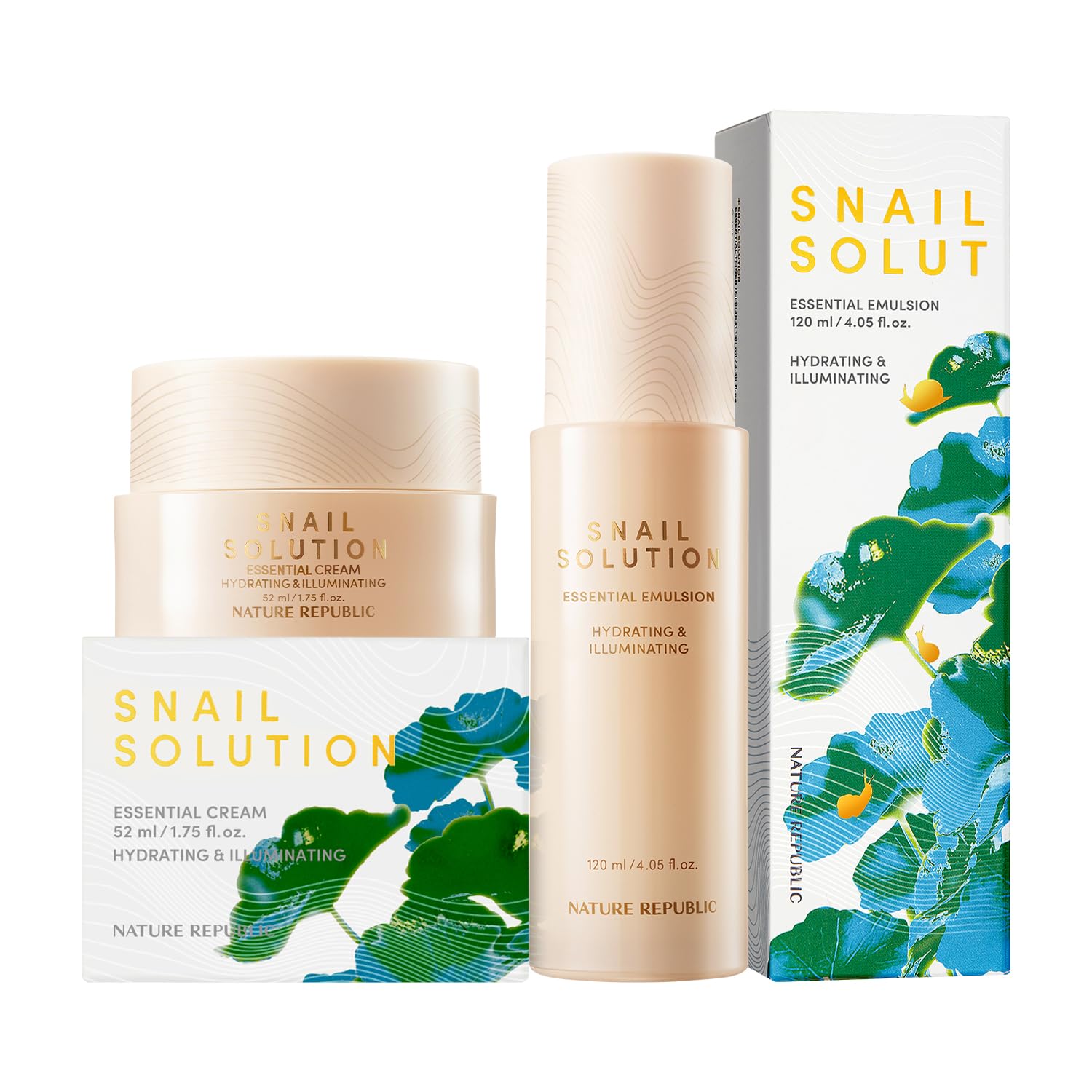Nature Republic Snail Mucin Emulsion Cream Set - Korean Skincare for Hydration & Brightening with Niacinamide, Face Moisturizer for Dry & Sensitive Skin | Daily Moisturizing Routine, Night Care, Glowing Complexion