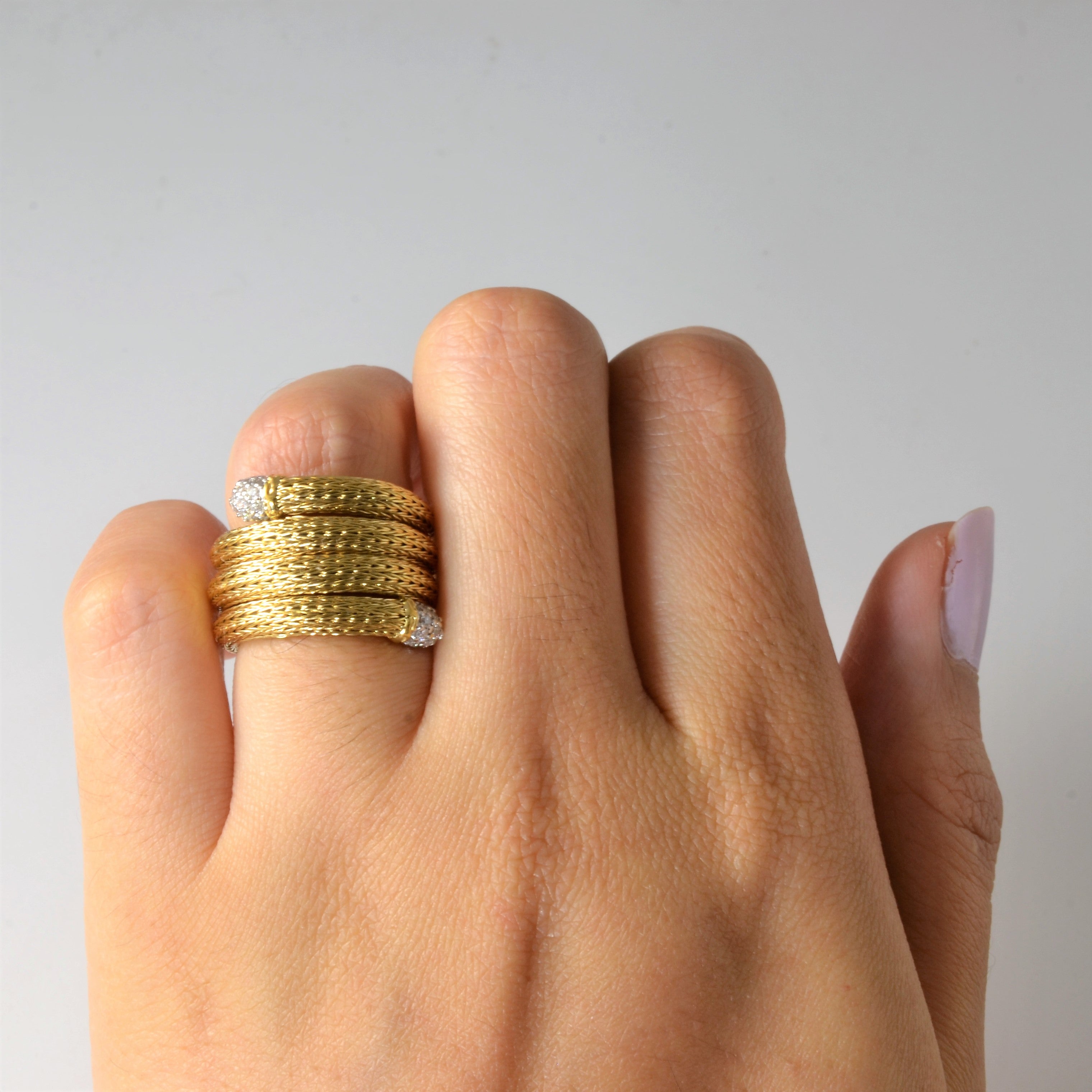 0.12ctw Yellow Gold Diamond Wrap Ring for Women - Size 4.5, Elegant Mesh Design - Perfect for Weddings, Anniversaries & Special Occasions