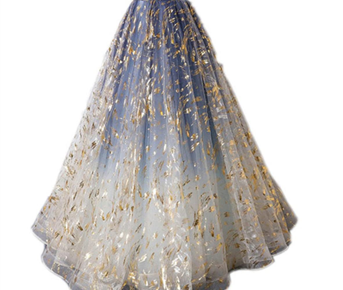 FLwuhui Women's Strapless Tulle Long Prom Dress A Line Beaded Formal Evening Gown for Homecoming, Wedding, Ball & Special Occasions