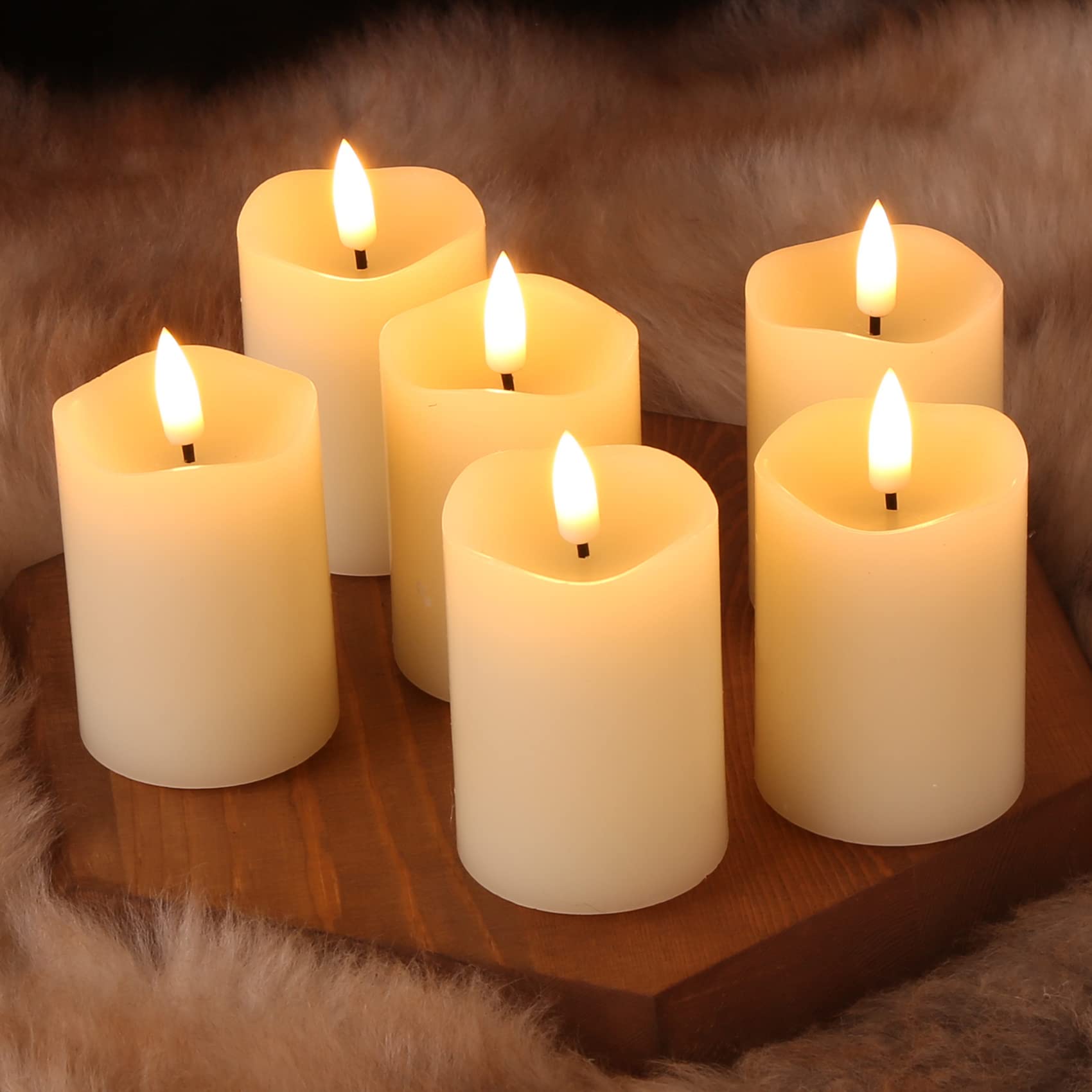 Real Wax Flameless Votive Candles with Timer - Set of 6 Ivory 2x3 inch Flickering LED Pillar Candles Battery Operated for Home Decor, Wedding Centerpieces & Relaxation