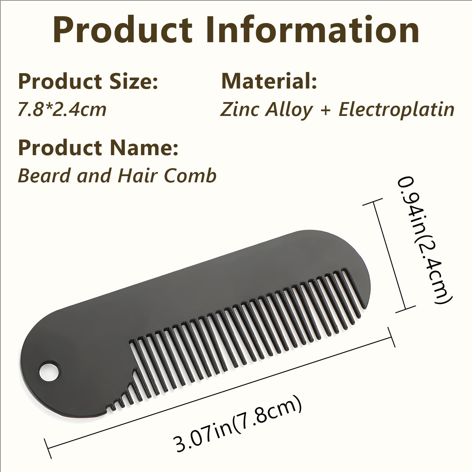 Premium Black Metal Fine Tooth Portable Mini Pocket Beard Comb for Men - Ideal for Thinner Hair & Facial Hair Grooming - Perfect for Travel, Home, Office & Daily Use