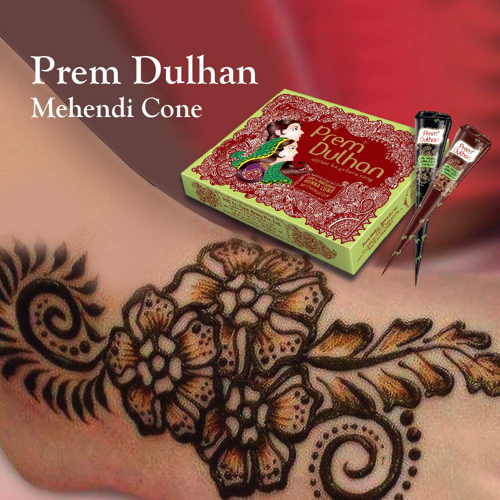 Prem Dulhan Mehendi Cone 12pc in 1 Box - Pack of 3 | Henna Tattoo Kit for Hands & Feet | Perfect for Weddings, Festivals & DIY Body Art