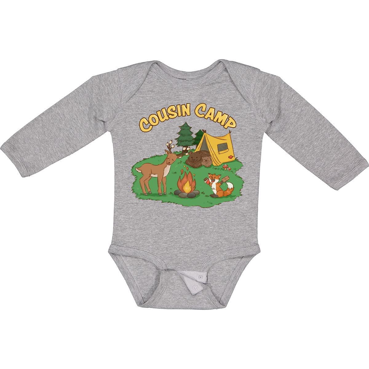 Inktastic Cousin Camp with Camping Animals Long Sleeve Baby Bodysuit - Perfect for Family Reunions, Outdoor Adventures & Cozy Photoshoots