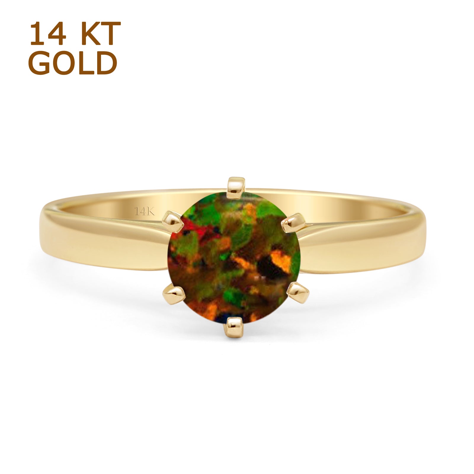 14K Yellow Gold Round Solitaire Lab-Created Black Opal Art Deco Ring for Women | Elegant Vintage Engagement, Wedding, Anniversary & Gift Jewelry