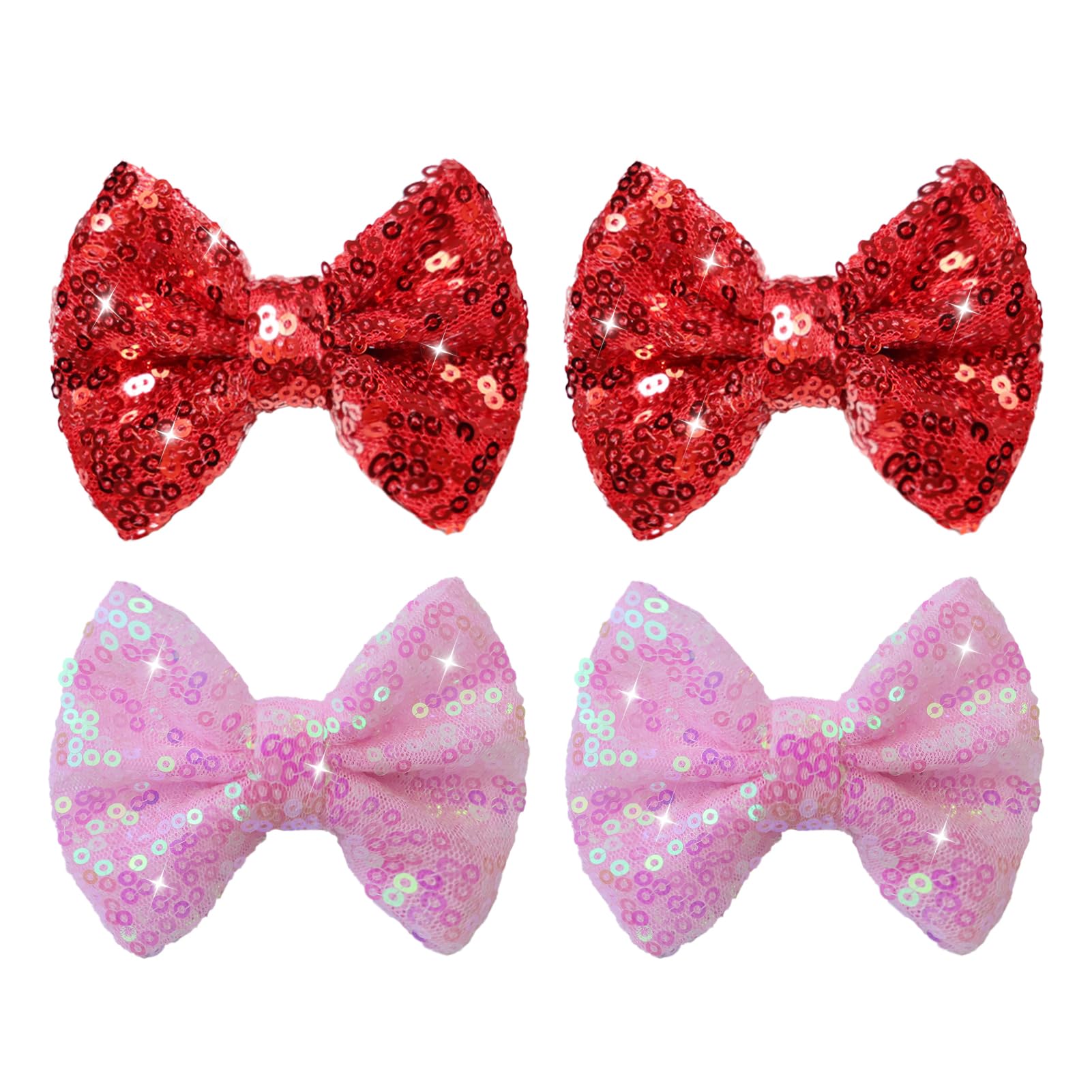 Sparkly Red Hair Clips for Girls - 4pcs Glitter Bow Hair Accessories for Toddlers, Teens & Kids | Non-Slip Alligator Clips | Perfect for School, Parties & Daily Styling