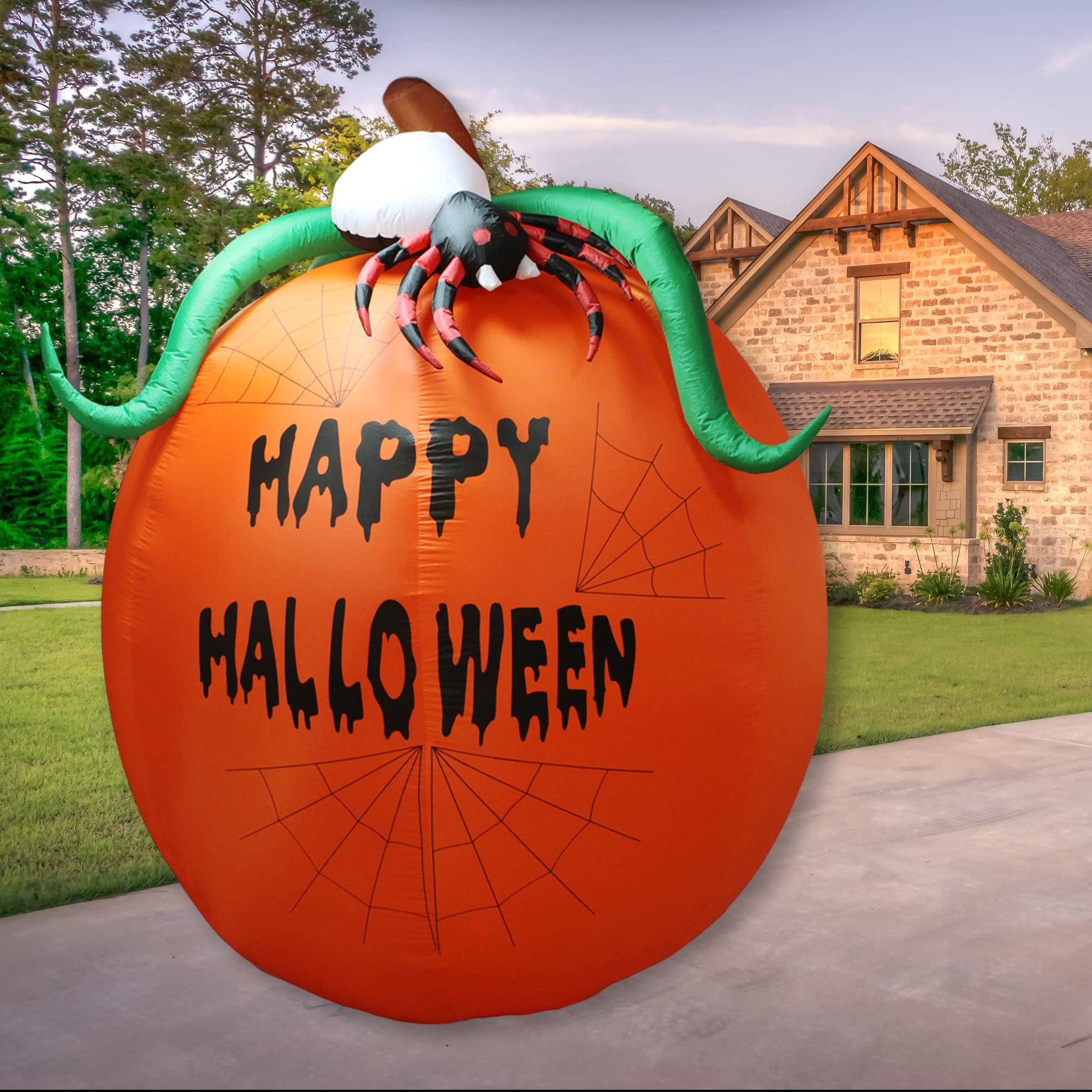 10ft Halloween Inflatable Pumpkin with LED Lights - Outdoor/Indoor Decor, Giant Spider Pumpkin Yard Inflatable for Holiday, Lawn, and Home Decoration | Perfect for Halloween Parties, Front Yard Displays & Spooky Night Lighting