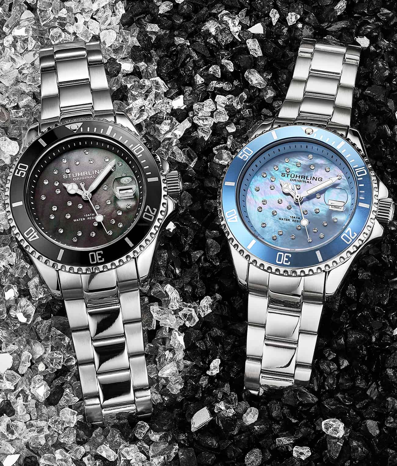 Classic Couple Diver Watch Set with Signature Pen and Stud Earrings - Perfect Gift for Anniversary, Wedding & Valentine's Day