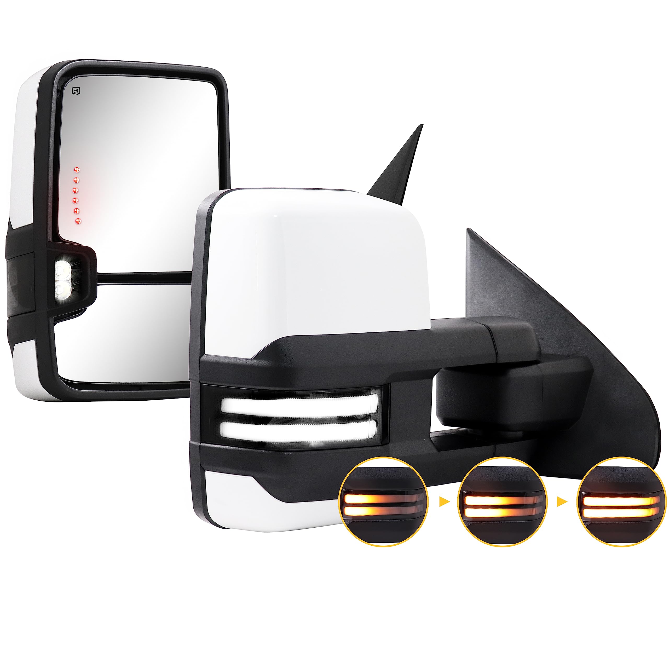 Sanooer Painted White Towing Mirrors with Dynamic Turn Signal & Heated Glass - Compatible with 2014-2018 Chevy Silverado & GMC Sierra Trucks - Perfect for Enhanced Visibility & Safe Towing