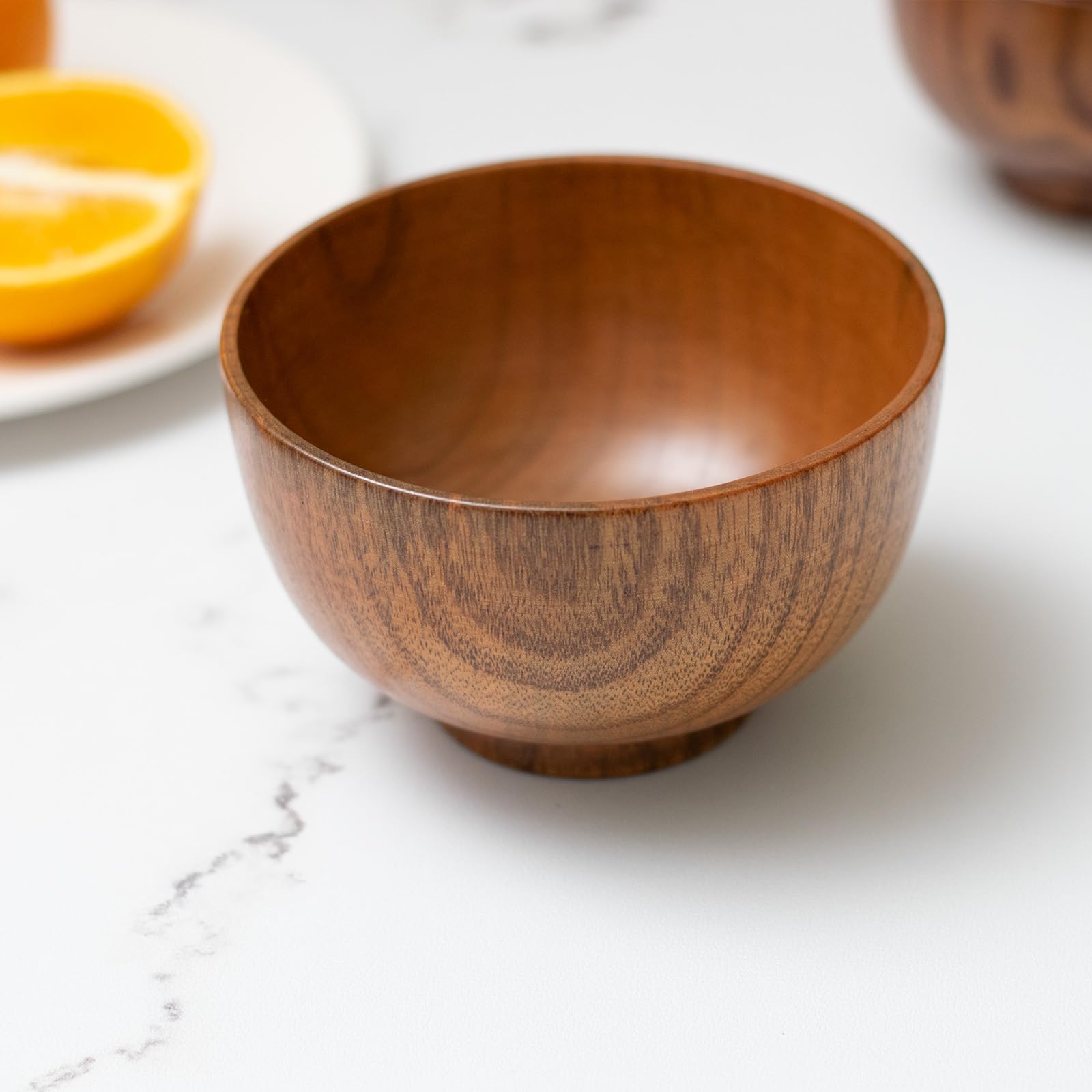 Handmade Wooden Bowls Set - 2PCS Natural Jujube Wood Serving Bowls for Rice, Soup, Dip, Coffee & Tea (5.1
