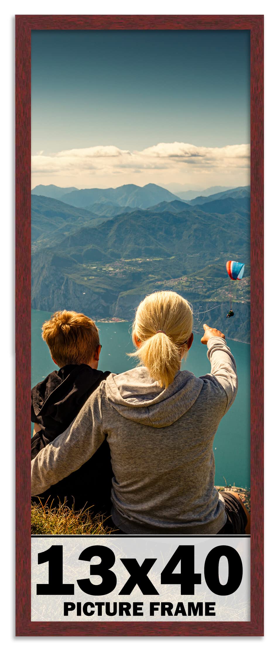 CountryArtHouse 13x40 Inch Solid Wood Picture Frame - Premium Brown Mahogany Wooden Frame Kit with UV Acrylic Plexiglass, Acid-Free Foam Backing & Hanging Hardware - Perfect for Wall Art, Family Photos, and Home Decor