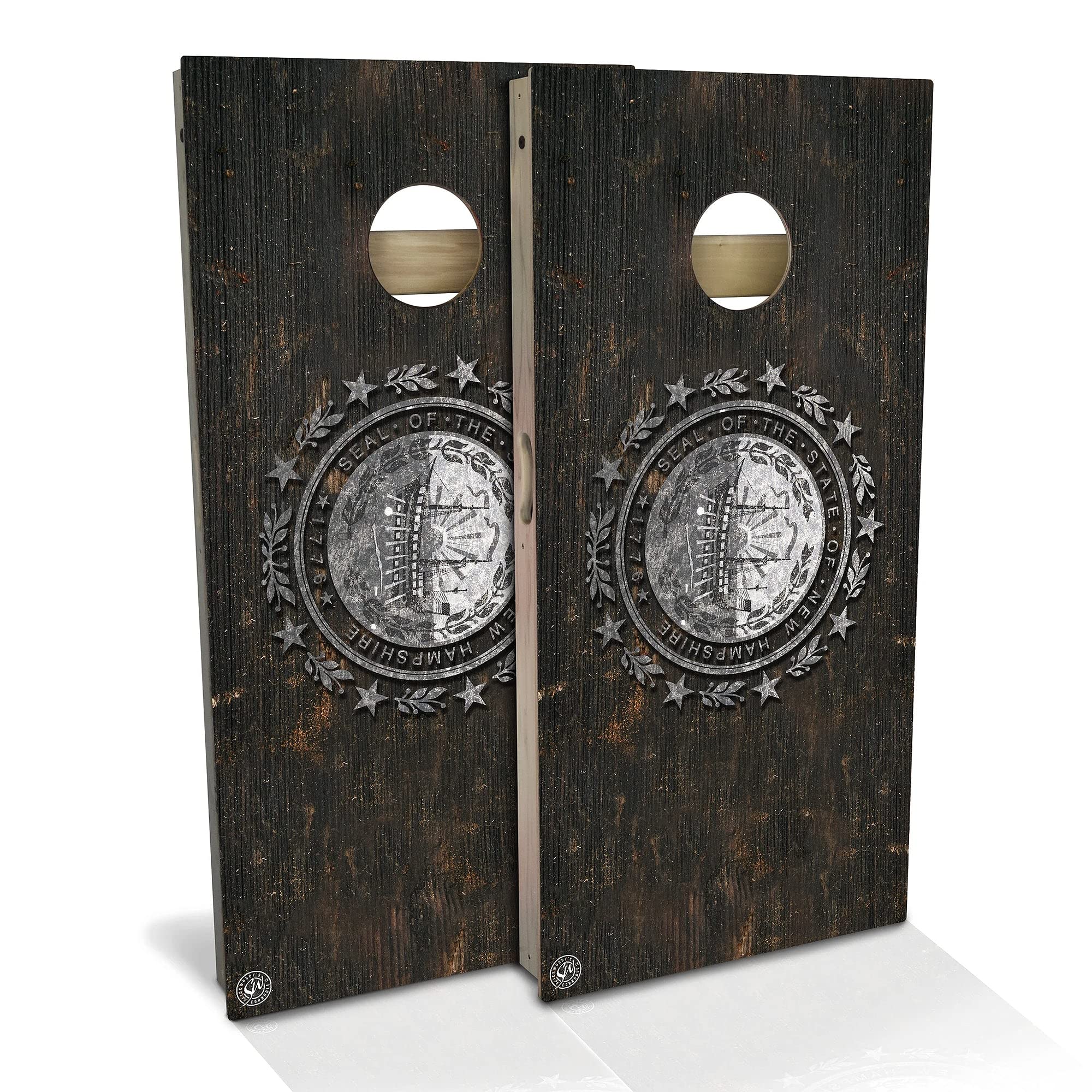 Skip's Garage New Hampshire Flag Rustic Cornhole Board Set - 2 Boards, 8 Bags & Accessories - Custom Size Options - Perfect for Backyard BBQs, Tailgating & Outdoor Parties