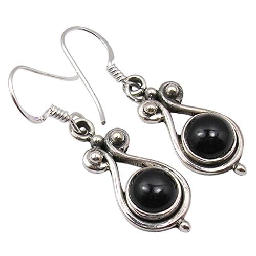 Vintage Style Silver Black Onyx Earrings 1.4