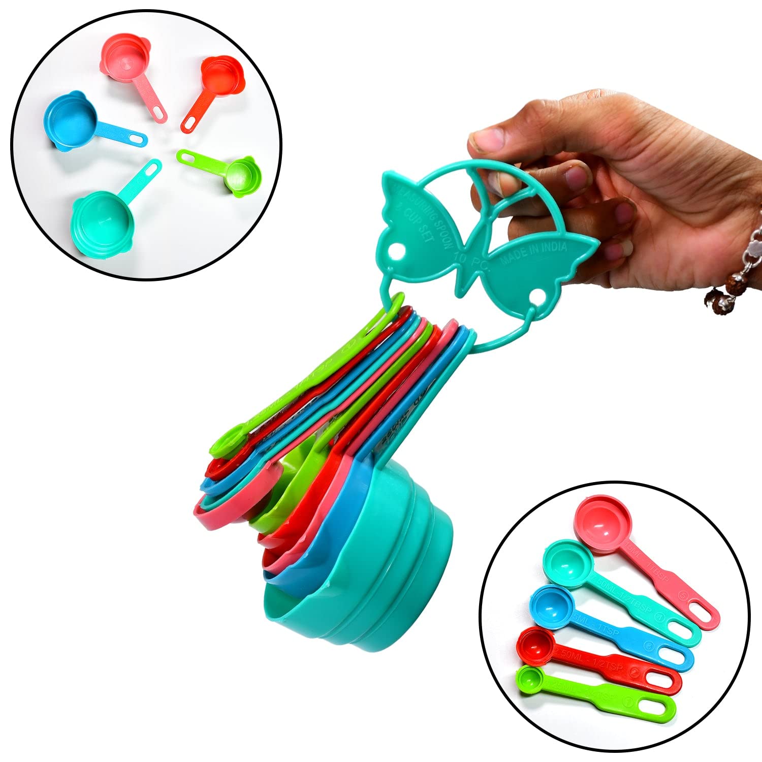 10-Piece Plastic Measuring Spoons and Cups Set - Essential Kitchen Tools for Baking, Cooking & Meal Prep | Dishwasher Safe & Space-Saving Design for Home & Professional Kitchens