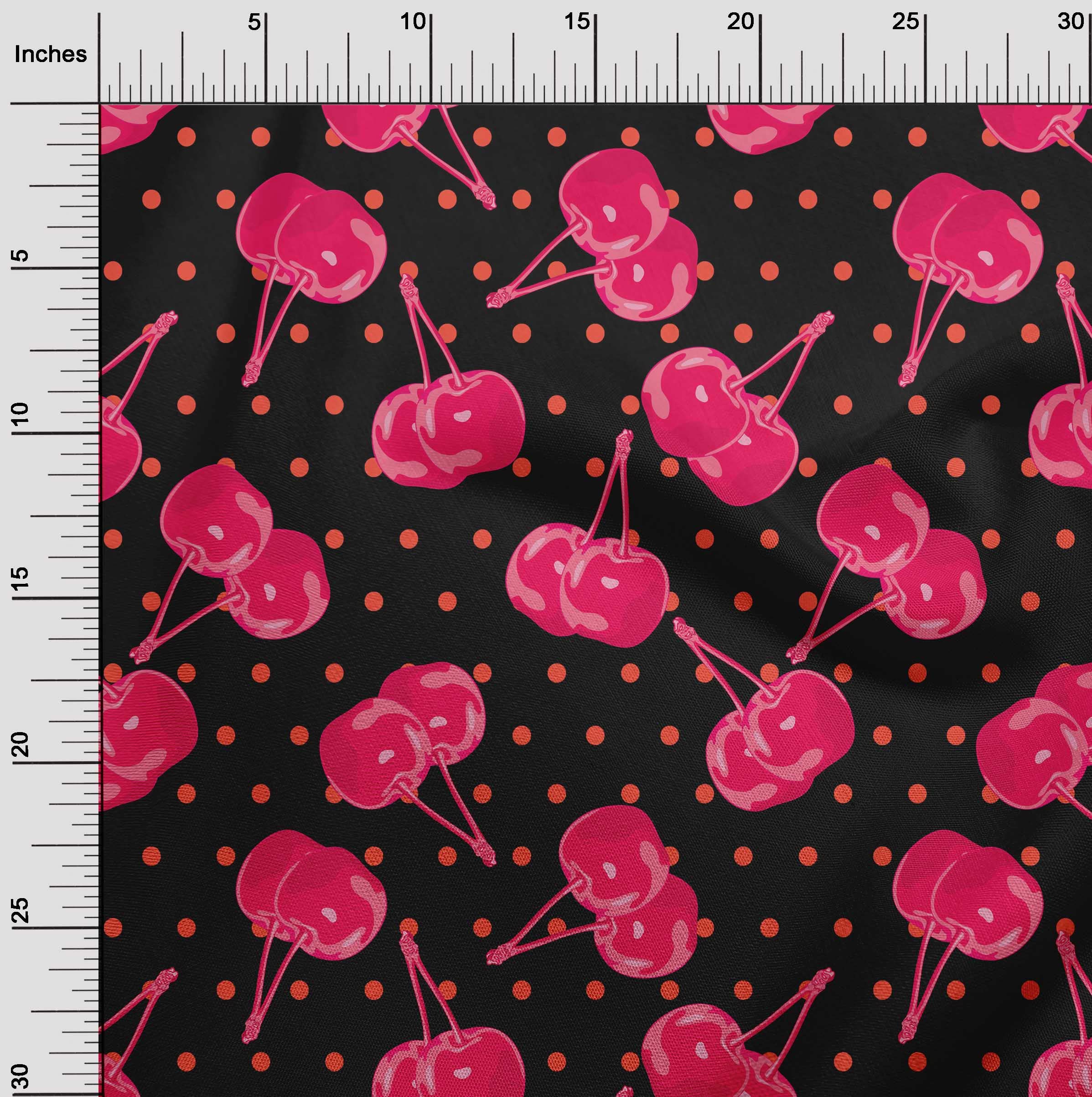 Velvet Magenta Cherry Print Fabric by The Yard - 58