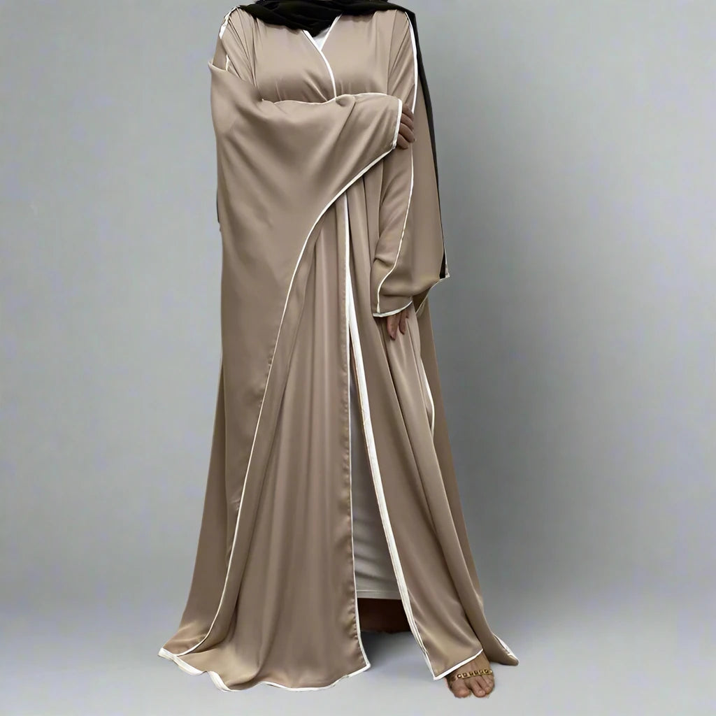 Elegant Batwing Sleeve Satin Cardigan Open Farasha Abaya Dress for Muslim Women - Perfect for Prayer, Weddings & Special Occasions