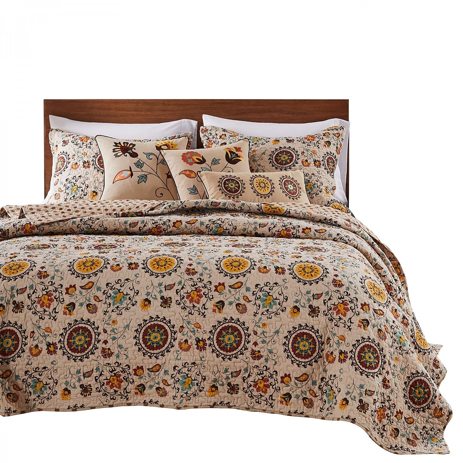 Greenland Home 5-Piece Andorra Bonus Quilt Set, Full/Queen Size Bedding - Soft & Cozy Comforter Set for Bedroom Decor, Perfect for Guest Rooms & Master Suites
