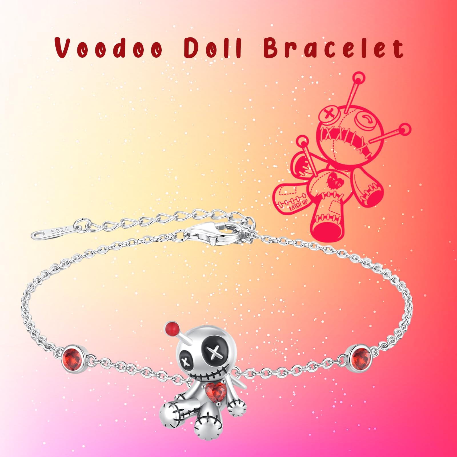 925 Sterling Silver Voodoo Doll Bracelet - Gothic Horror Jewelry for Women, Unique Halloween & Christmas Gift, Perfect for Graduation, Parties & Witchy Aesthetic