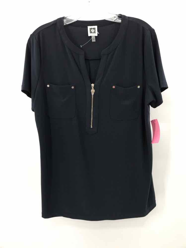 Pre-Owned Anne Klein Navy Blue Blouse for Women Size Large - Perfect for Office Wear & Casual Outfits