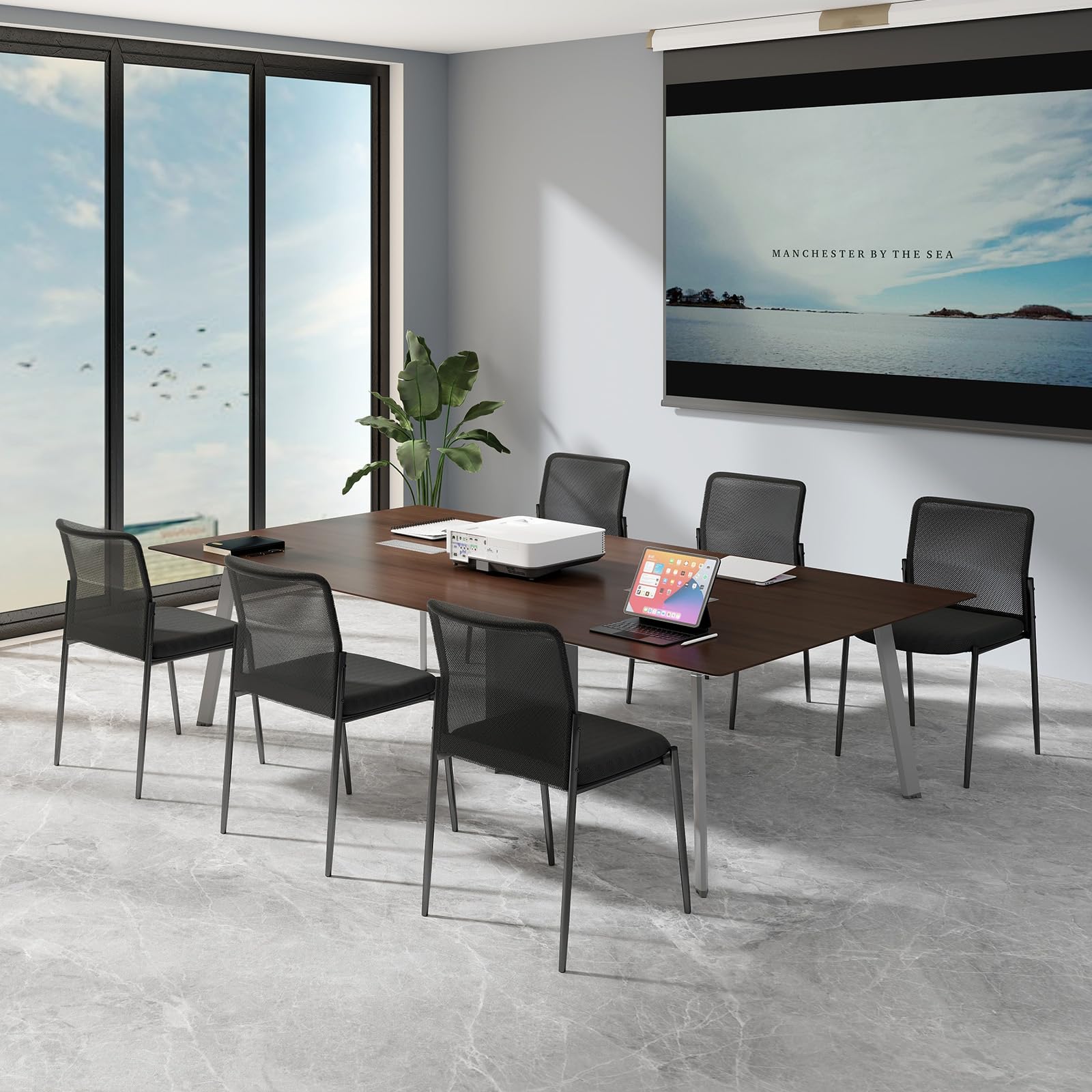 GOFLAME Stackable Conference Chairs with Breathable Mesh Back & Padded Seat - 2 Pack Office Waiting Room Chairs for Reception, Lobby, Meeting Room & Executive Workspace - Comfortable Armless Side Chairs for Professional Settings