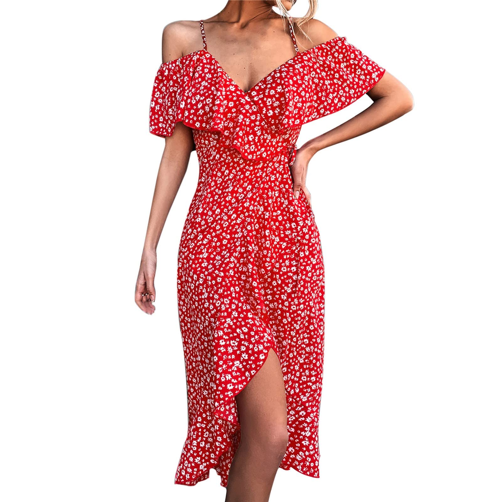 Women's Boho Bohemian V-Neck Short Sleeve Graphic Print Long Maxi Dress for Summer & Fall | Sexy Black Flowy Short Dress for Beach, Party & Casual Wear