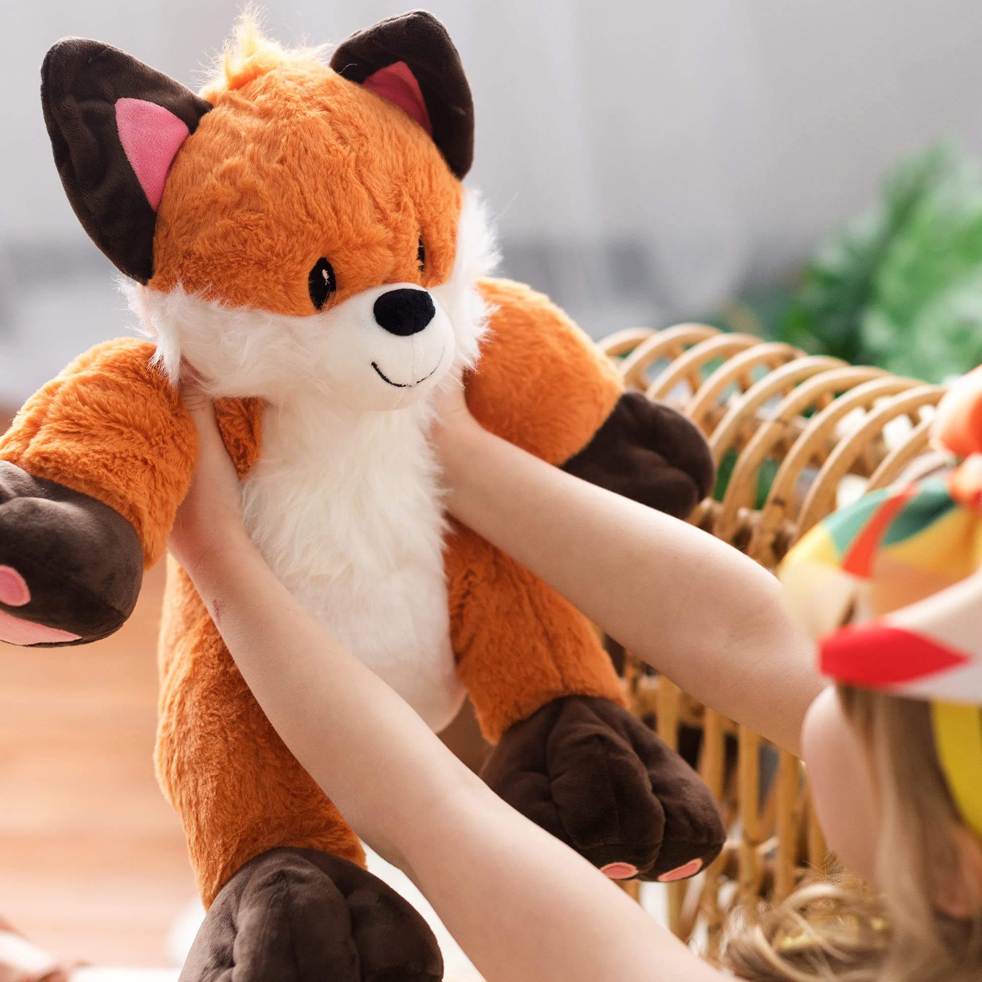 Finnigan 18 Inch Plush Fox Stuffed Animal - Soft Orange Fox Plush Toy with Tail - Cute Woodland Creature Plushie for Girls & Boys - Big Huggable Stuffed Animal for Kids Bedroom Decor, Nursery Gift & Cuddling Companion
