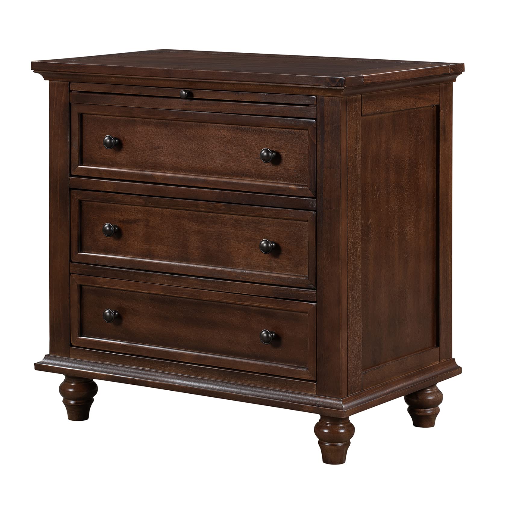 3-Drawer Wooden Side Storage Organizer Cabinet with Pull-Out Tray - End Table for Bedroom & Living Room - Perfect for Storing Blankets, Books, and Remotes by Sofa or Bedside