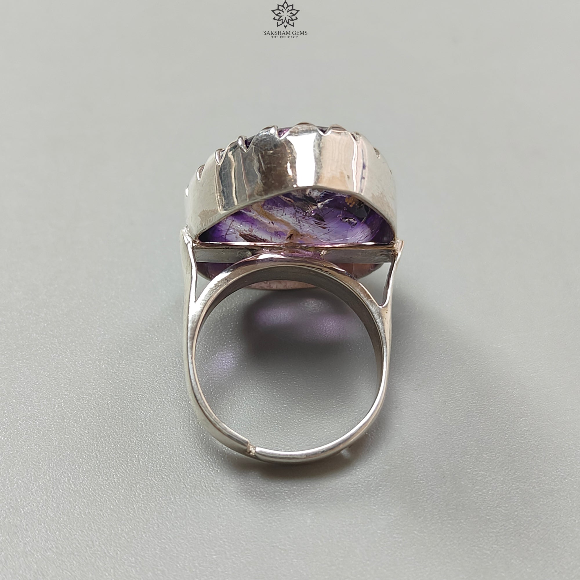 Natural Super Seven Amethyst 925 Sterling Silver Adjustable Ring - 12.19g Untreated Gemstone Bezel Set Jewelry for Women, Gift for Her, Spiritual Healing & Everyday Elegance