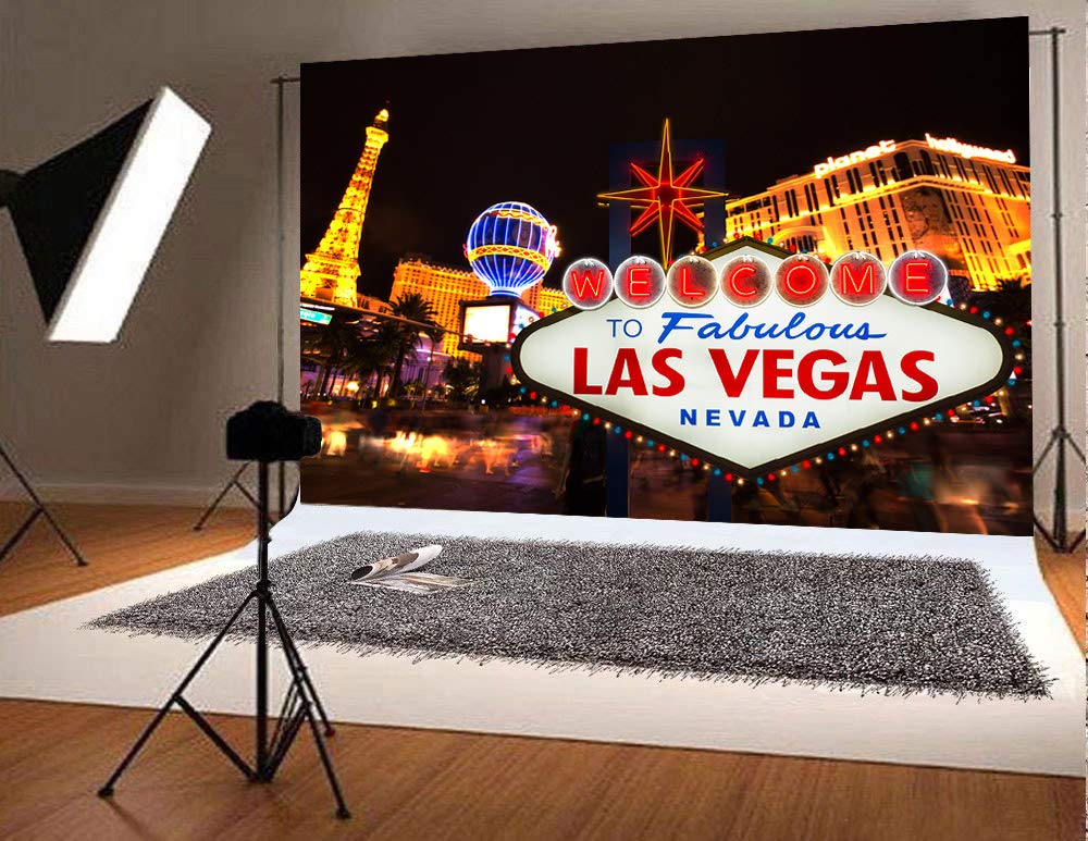 7x5ft Las Vegas Casino Night Photography Backdrop - City Billboard Banner for Party Decor, Photo Booth Props & Studio Background (Vinyl Material) - Perfect for Themed Events, Birthday Parties & Professional Photography