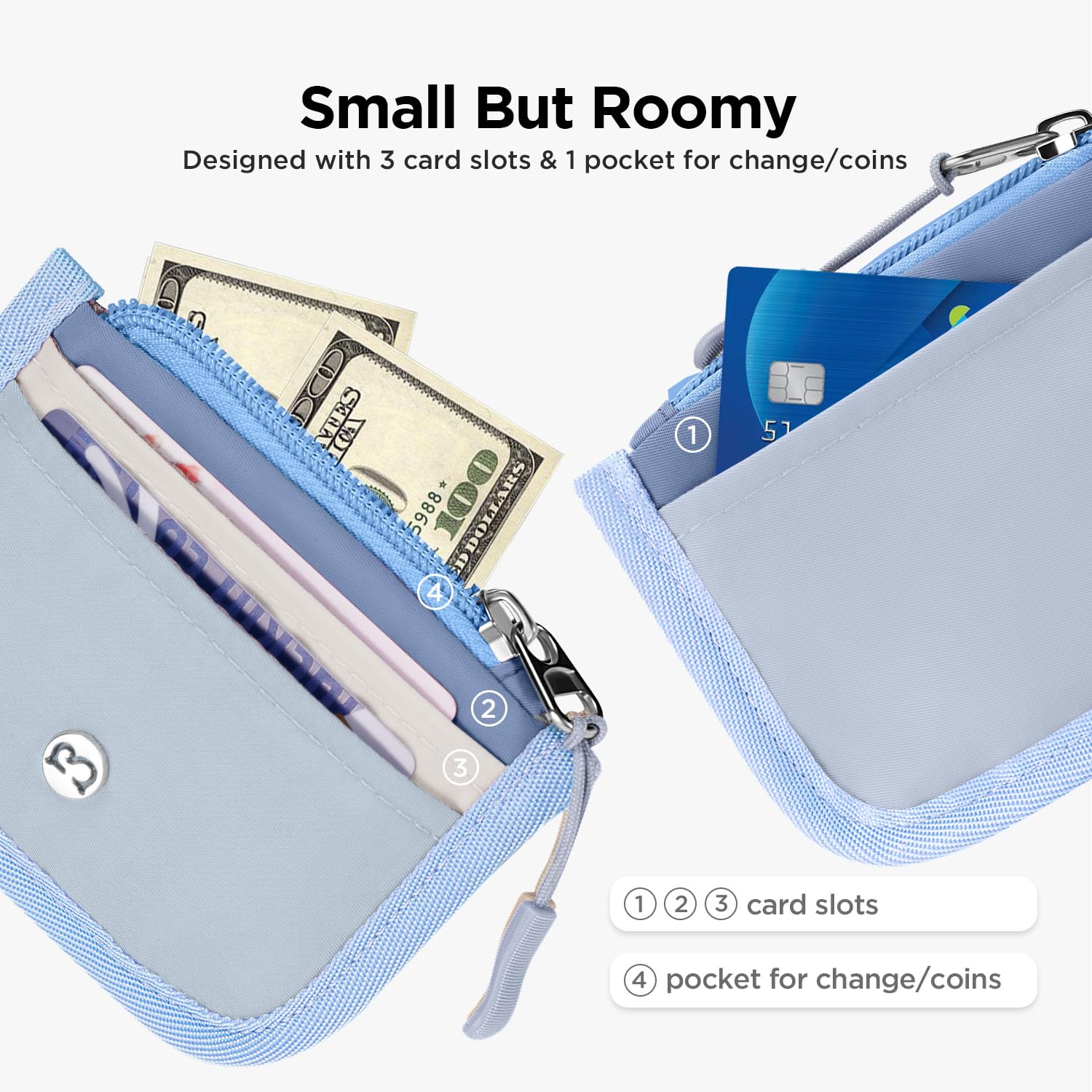 Slim RFID Blocking Card Holder Wallet with Zipper Coin Pocket - 3 Card Slots & Key Ring - Ultra Thin Minimalist Credit Card Wallet for Women & Men (Grey) - Perfect for Travel, Daily Use & Contactless Payment Protection