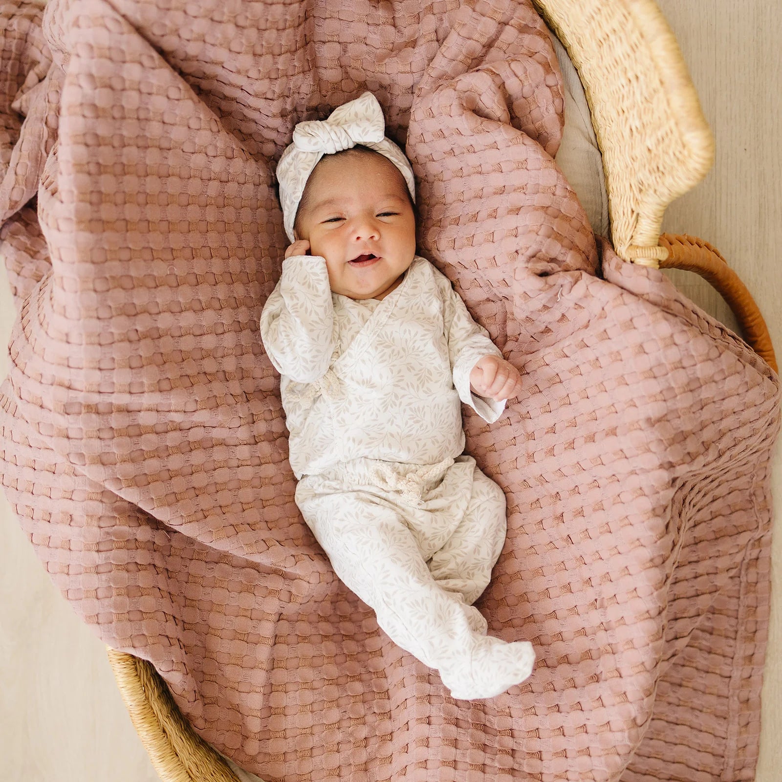 Premium Organic Cotton Baby Layette Set - Soft Cream Vines Design | Newborn Gift, Christening Outfit & Photo Shoot Essentials