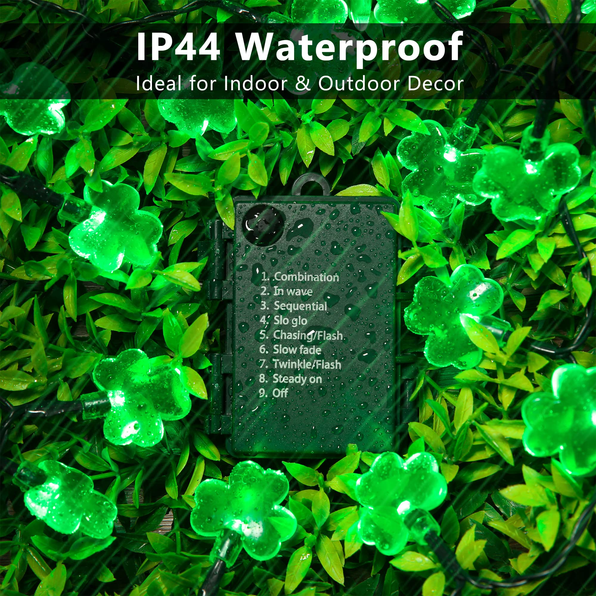 ODEETRONIC 2 Sets Shamrock String Lights - 32.8ft 100 LED Green St. Patrick's Day Lights with Timer & 8 Modes | Battery Operated Green Wire Fairy Lights for Indoor/Outdoor Decor | Perfect for St. Patrick's Day Party, Home, Garden, Wedding, and Holiday Decorations