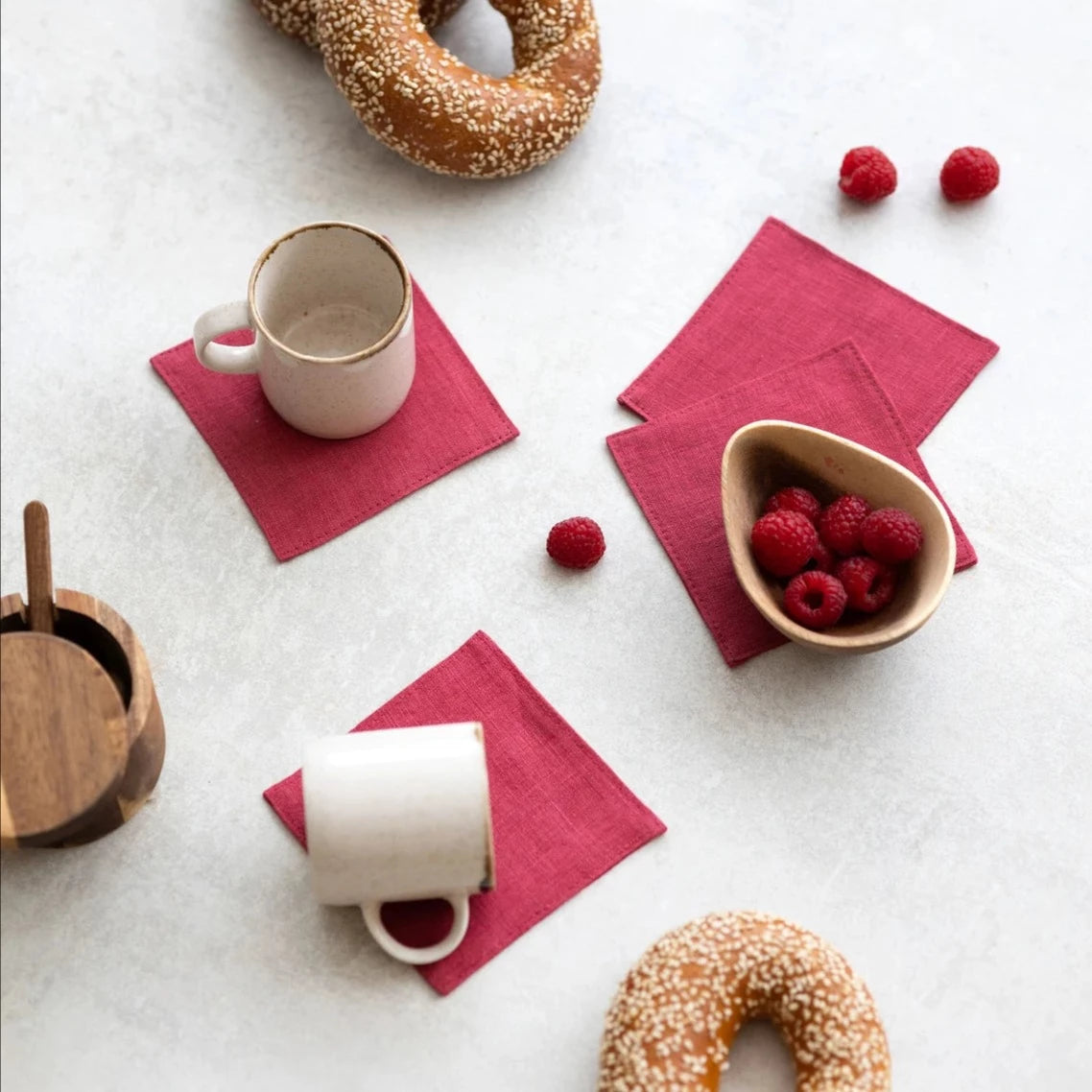 Premium Linen Coasters Set of 4 - Absorbent Raspberry Color - Perfect for Dining Table, Coffee Table, and Home Decor
