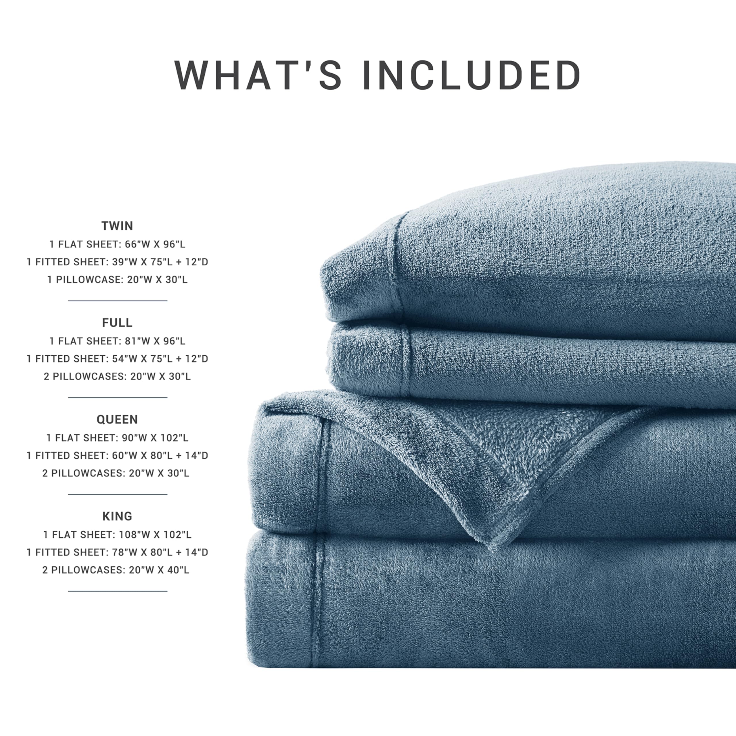 True North by Sleep Philosophy 4-Piece Plush Sheet Set - Queen Size, Solid Blue, Ultra Soft & Warm Bedding, Fitted Pocket Fits 16