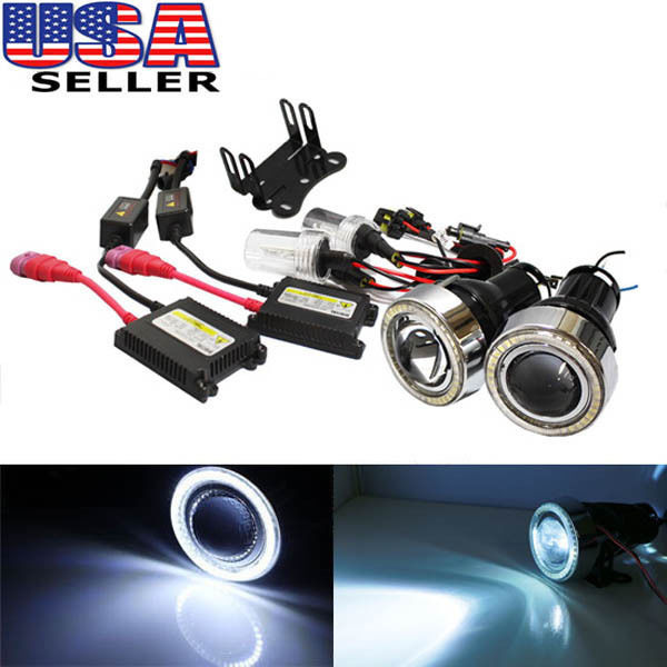 3 Pack Projector Fog Lights with 40 LED Halo Angel Eyes Rings & 8000K HID Combo Kit - Upgrade Your Car's Night Visibility for Off-Roading and Driving in Fog