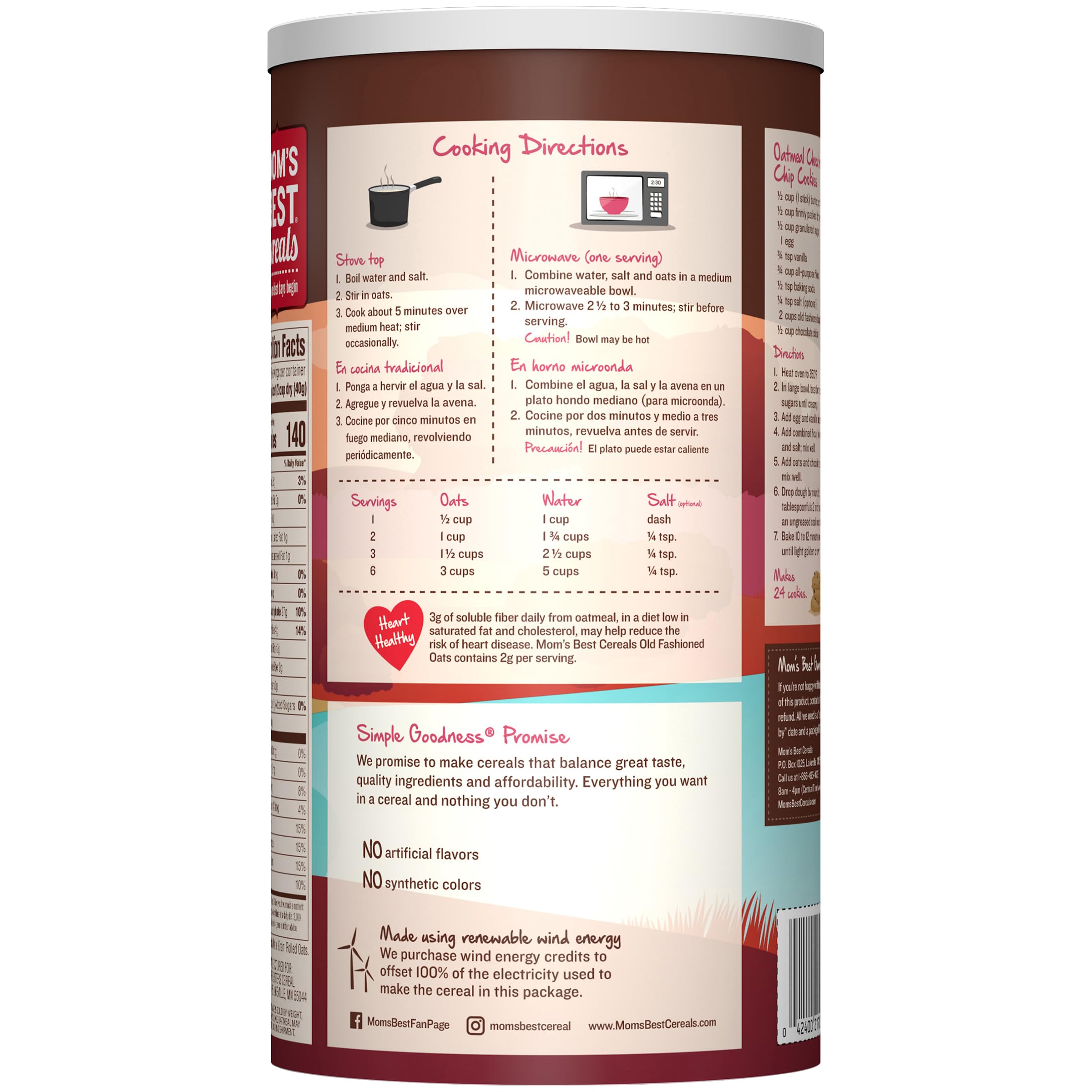 Mom's Best Old Fashioned Oats - Whole Grain Hot Cereal, 42oz Canister | Healthy Breakfast, Baking & Cooking Ingredient for Oatmeal, Cookies & Smoothies