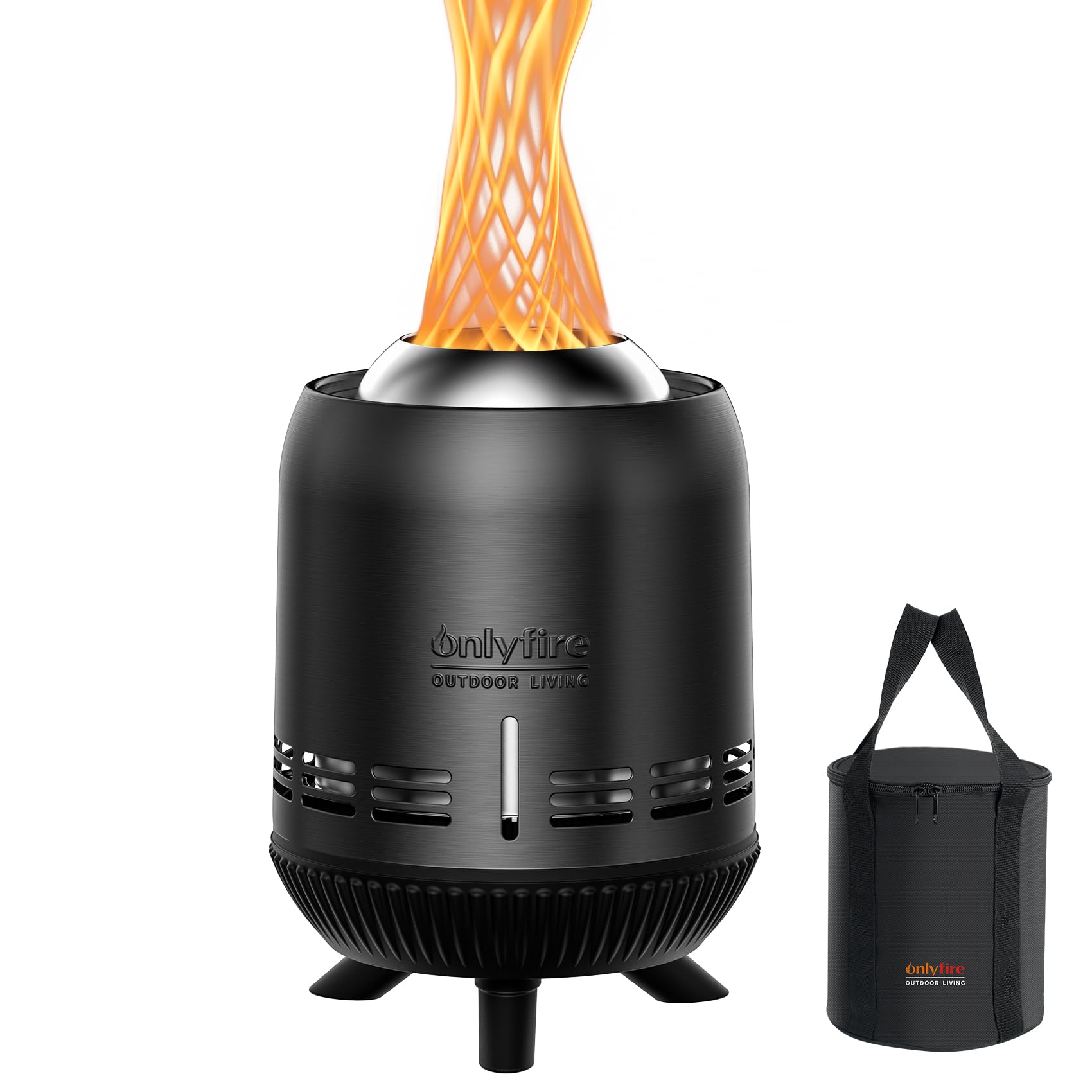 Onlyfire Mini Fire Pit with Unique Flame - Portable Outdoor Smokeless Fireplace for Wood & Pellets - Includes Carrying Bag for Camping, Tailgating, Backyard & Patio Bonfires - Perfect for Outdoor Gatherings, BBQ Nights & Cozy Evenings (Black, Model FP055)