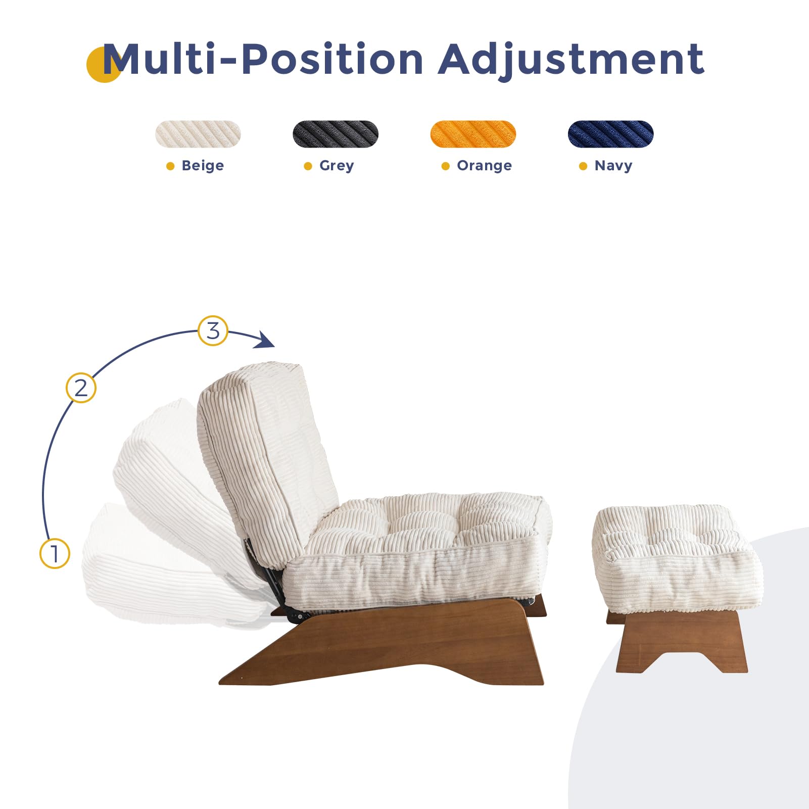 MAXYOYO Adjustable Accent Chair with Ottoman Set - Tufted Lounge Chair in Beige for Living Room, Bedroom & Office Comfort